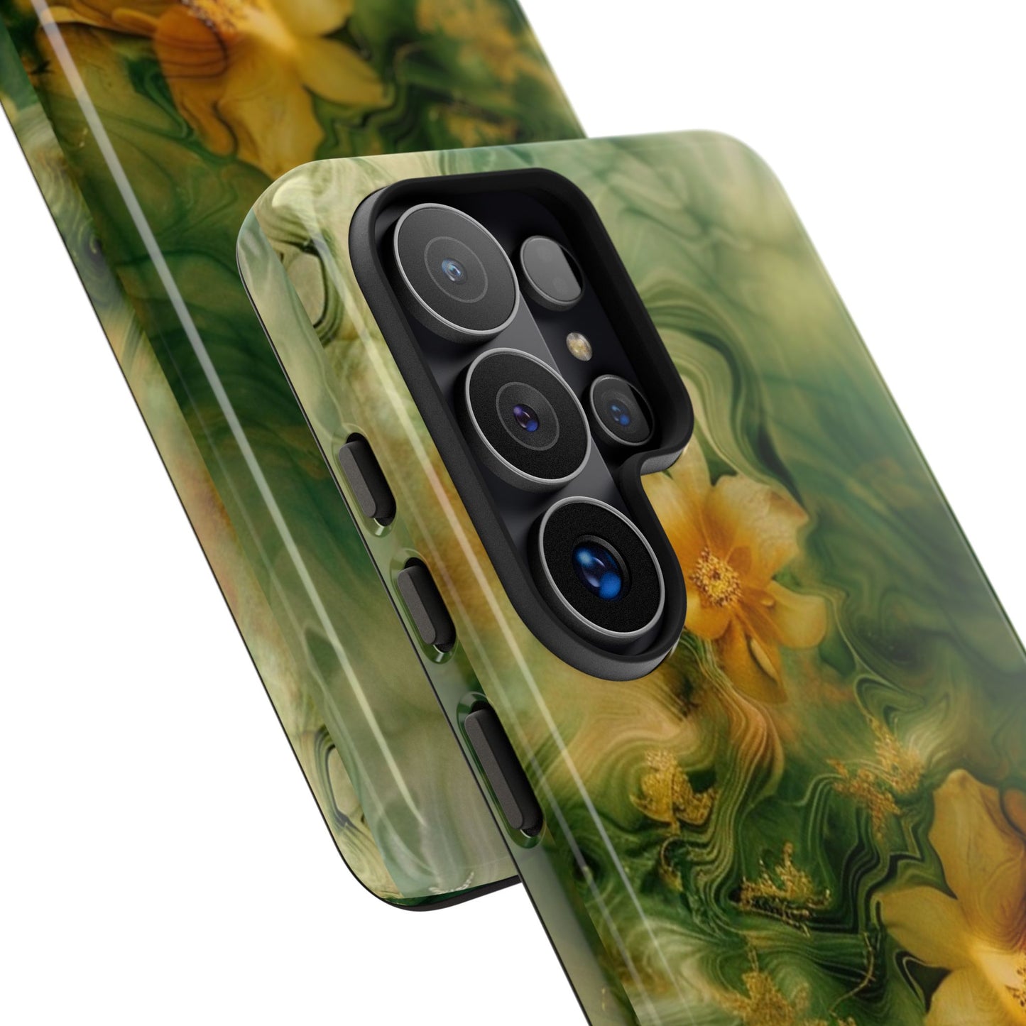 Floral Swirl Phone Case — Green & Gold Vintage Flower Design