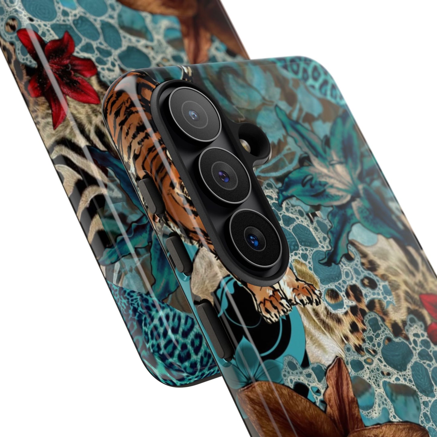 Floral Tiger Phone Case - Teal Safari Protective Cover
