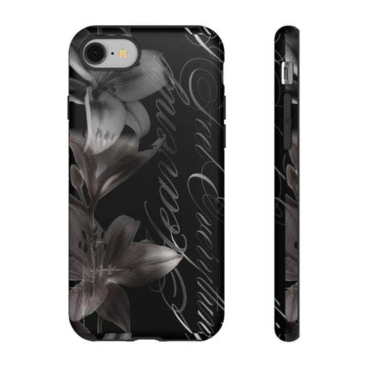 Floral Script Tough Phone Case – Black Lily Protective Cover