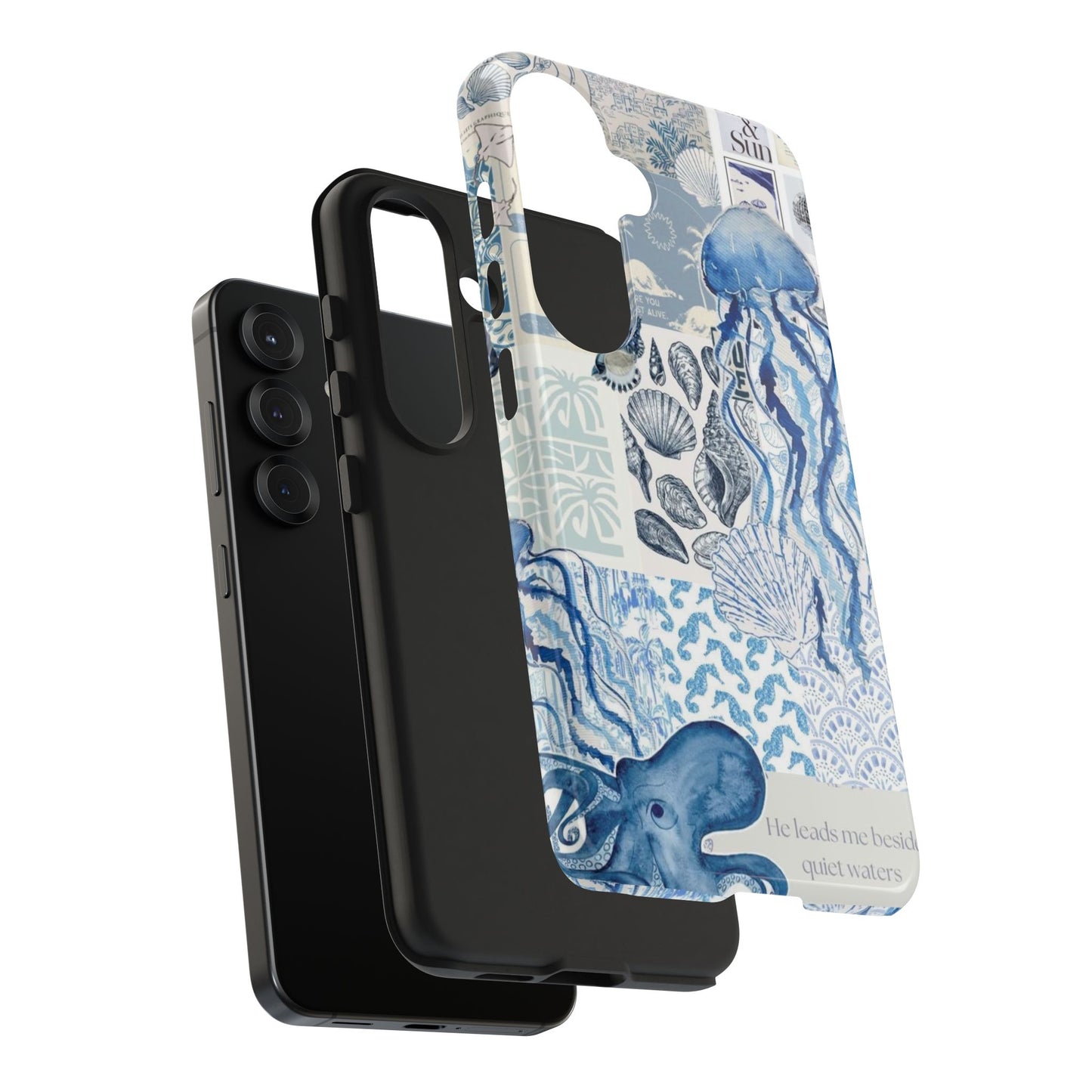 Sea Collage Tough Phone Case — Blue Jellyfish & Shells Coastal Design
