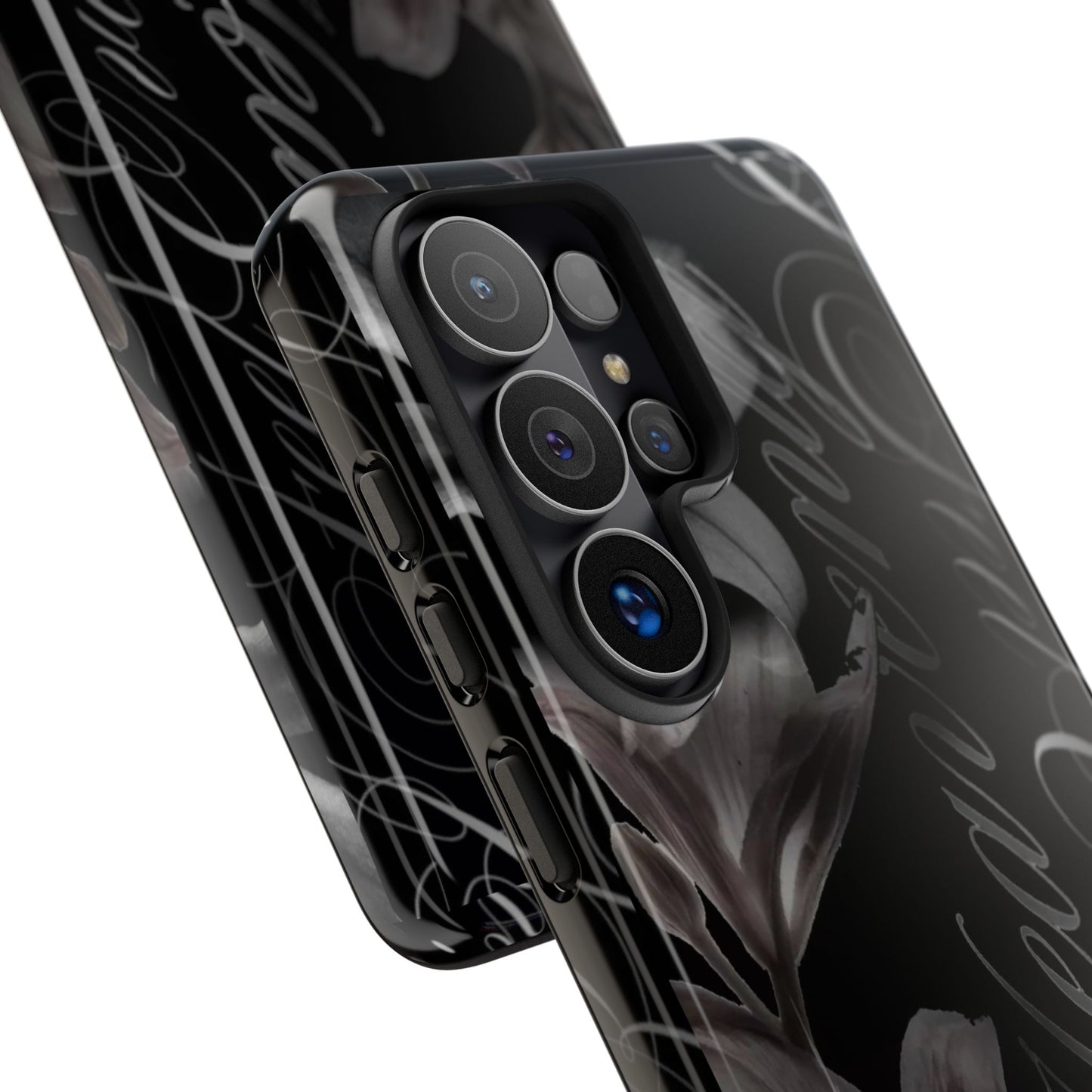 Floral Script Tough Phone Case – Black Lily Protective Cover