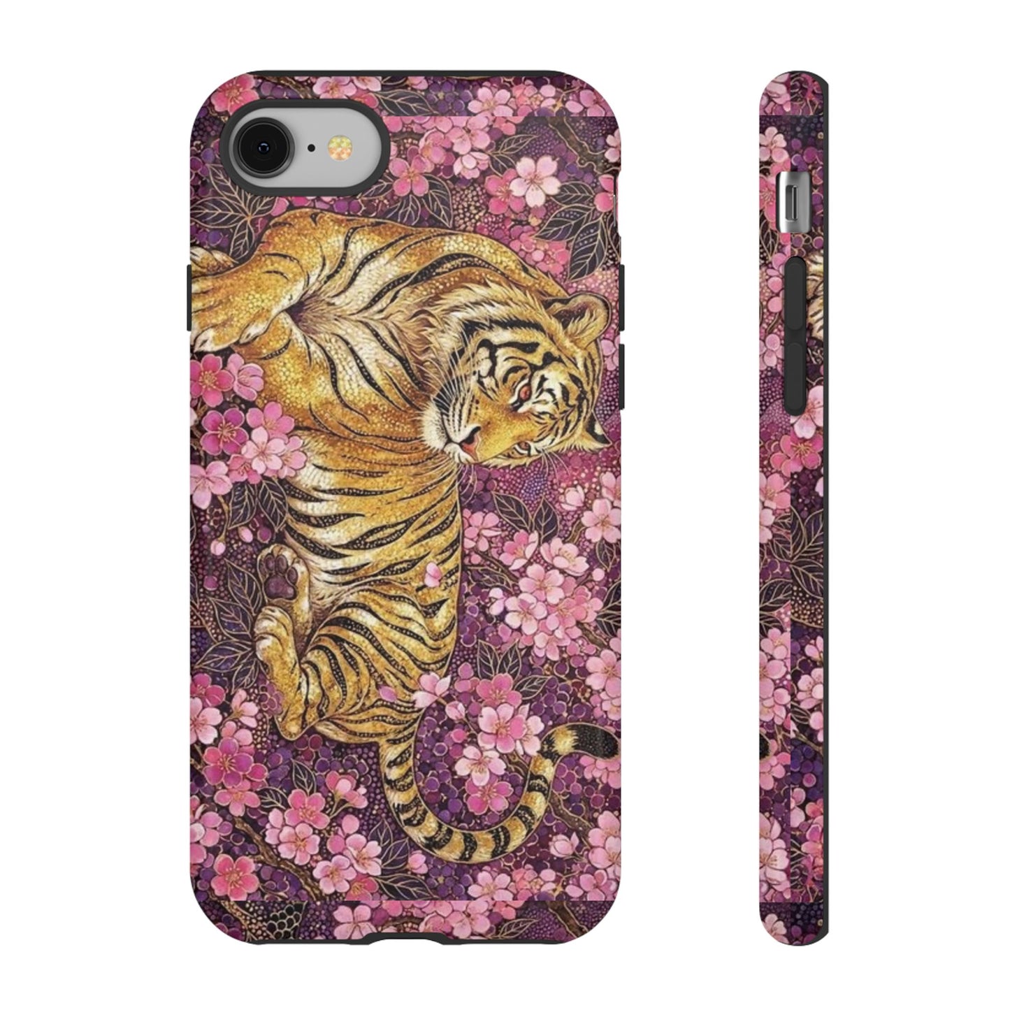 Tiger Floral Phone Case — Vintage Sakura Heavy-Duty Protective Cover