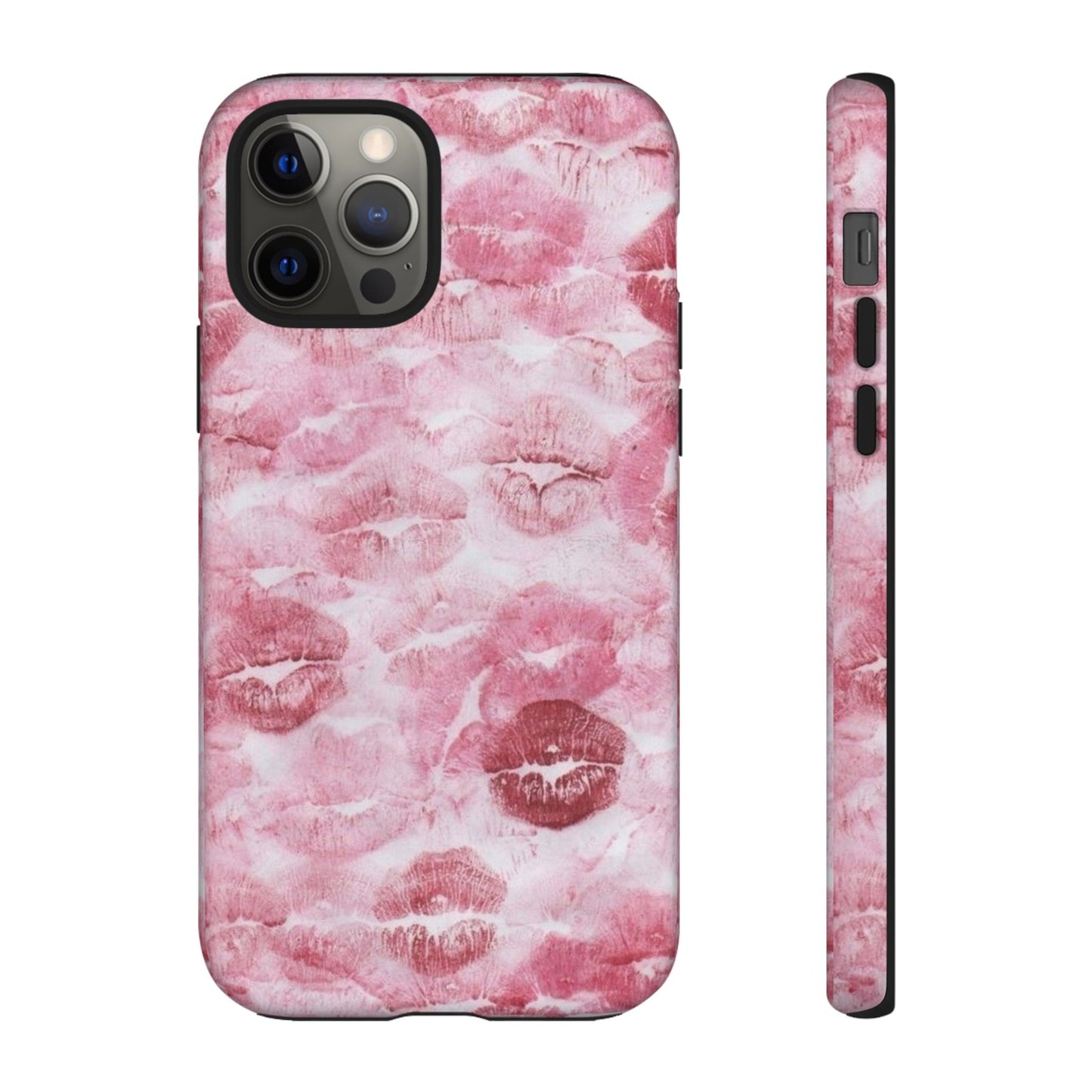 Kiss Print Tough Phone Case — Pink Marble Lip Pattern, Protective iPhone Cover