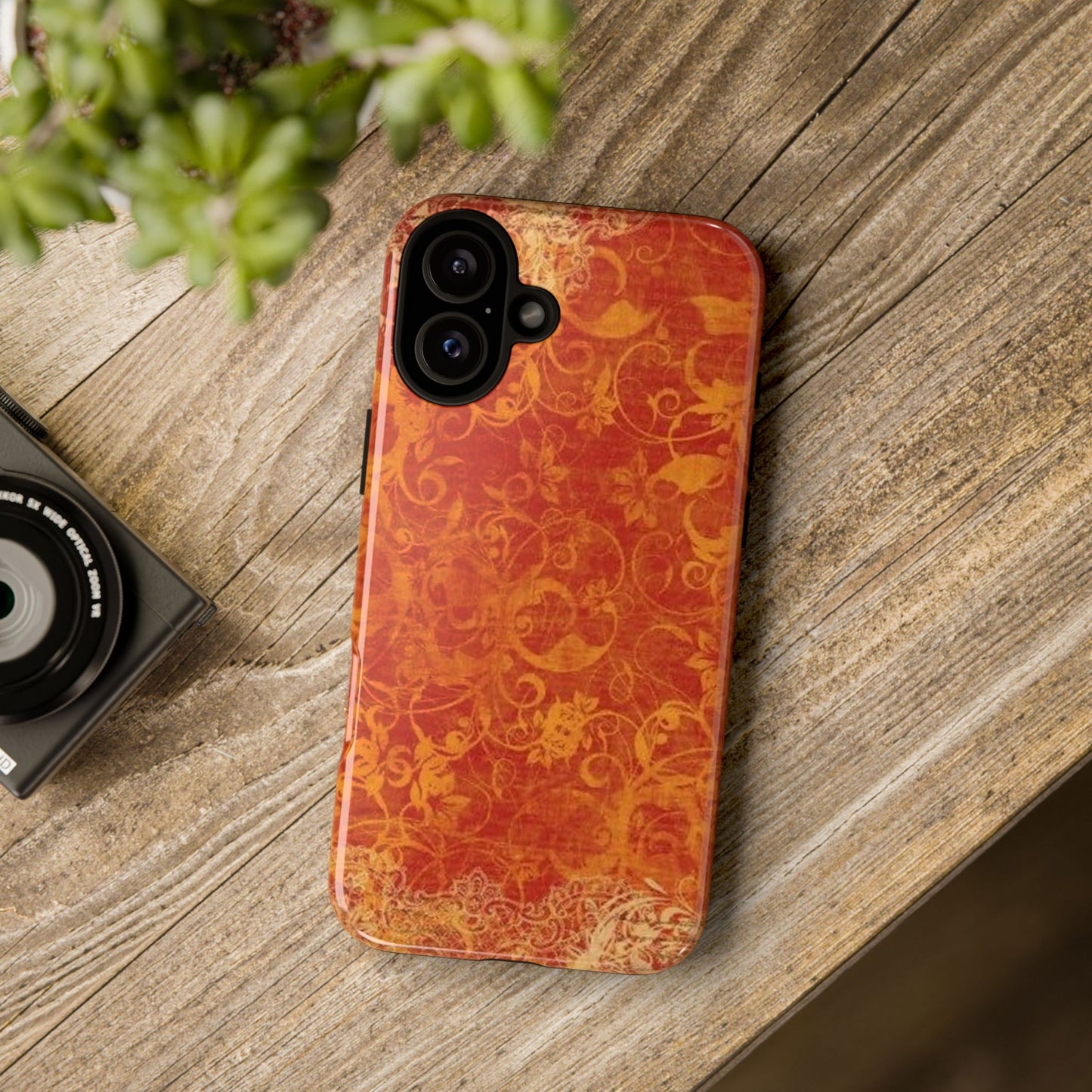 Floral Autumn iPhone Tough Case — Orange Vintage Scroll Design
