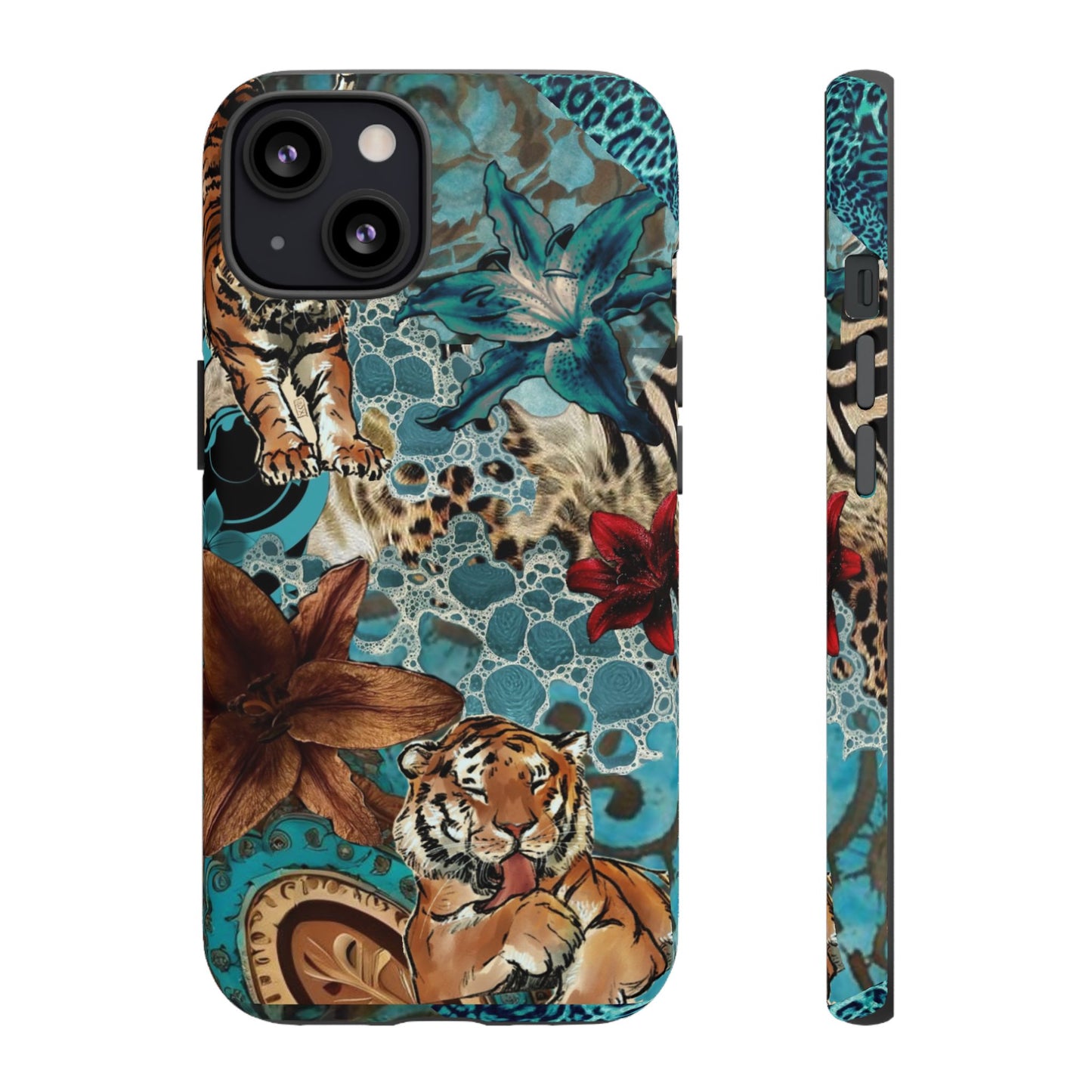 Floral Tiger Phone Case - Teal Safari Protective Cover