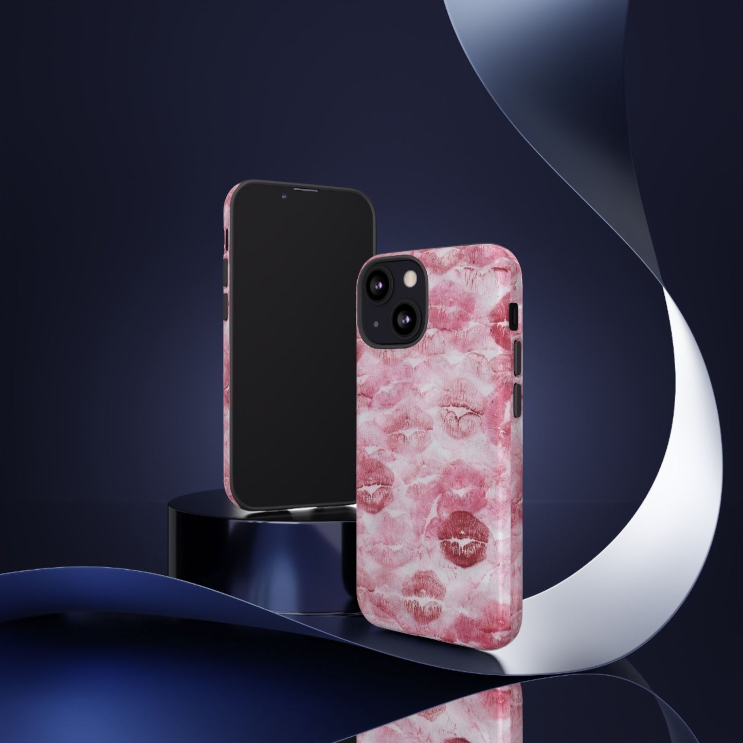 Kiss Print Tough Phone Case — Pink Marble Lip Pattern, Protective iPhone Cover