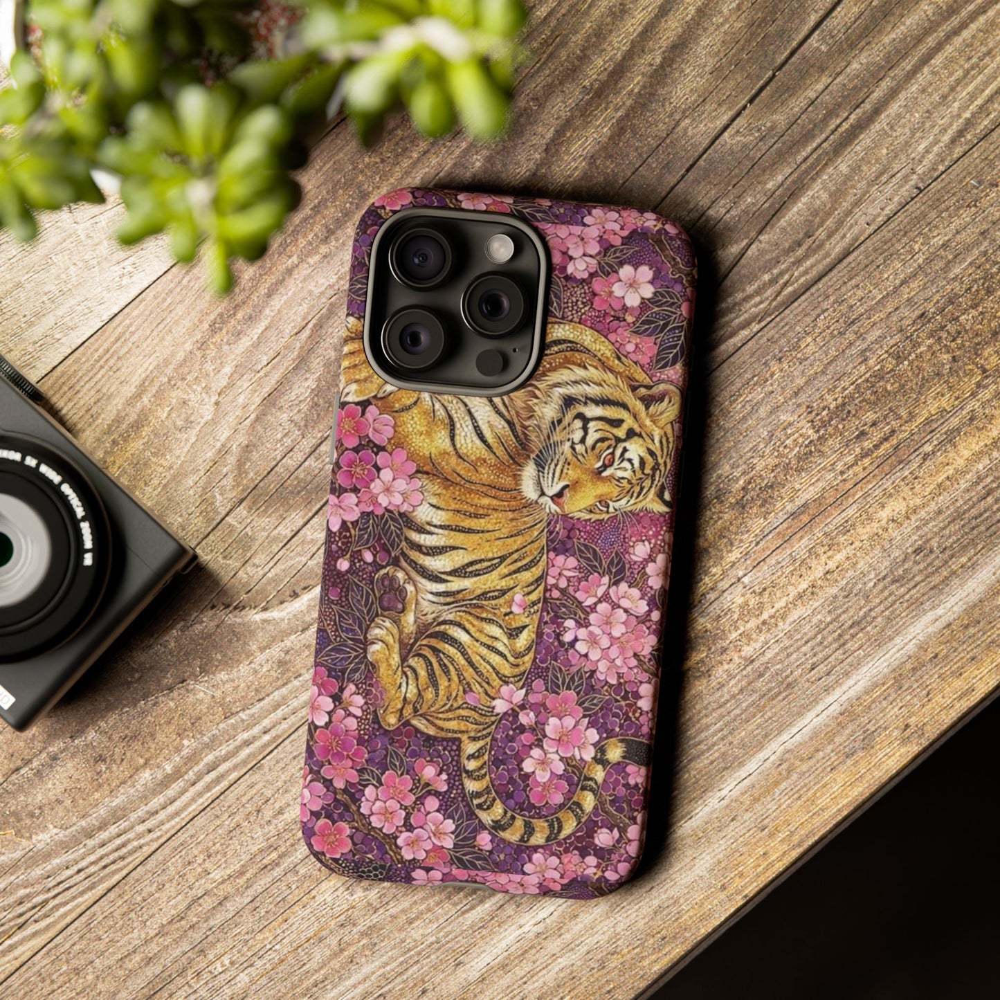 Tiger Floral Phone Case — Vintage Sakura Heavy-Duty Protective Cover