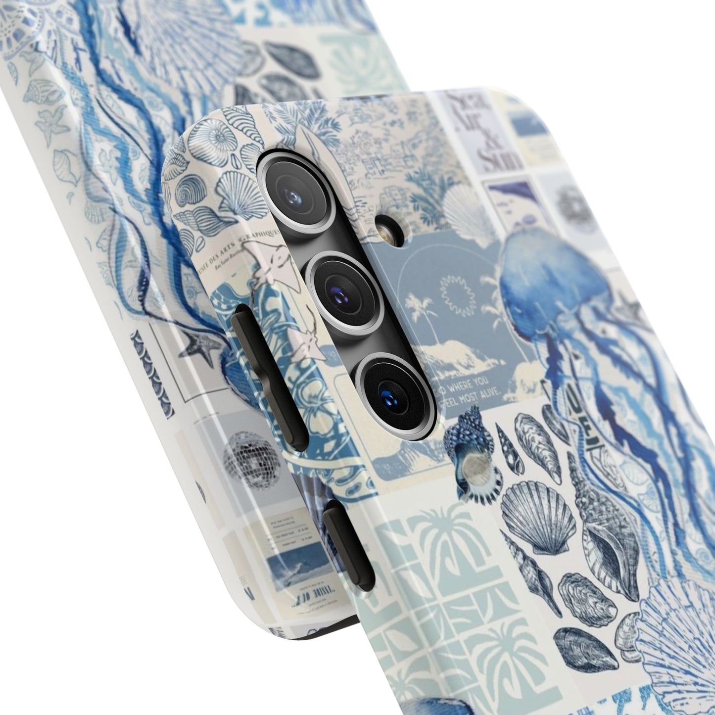 Sea Collage Tough Phone Case — Blue Jellyfish & Shells Coastal Design