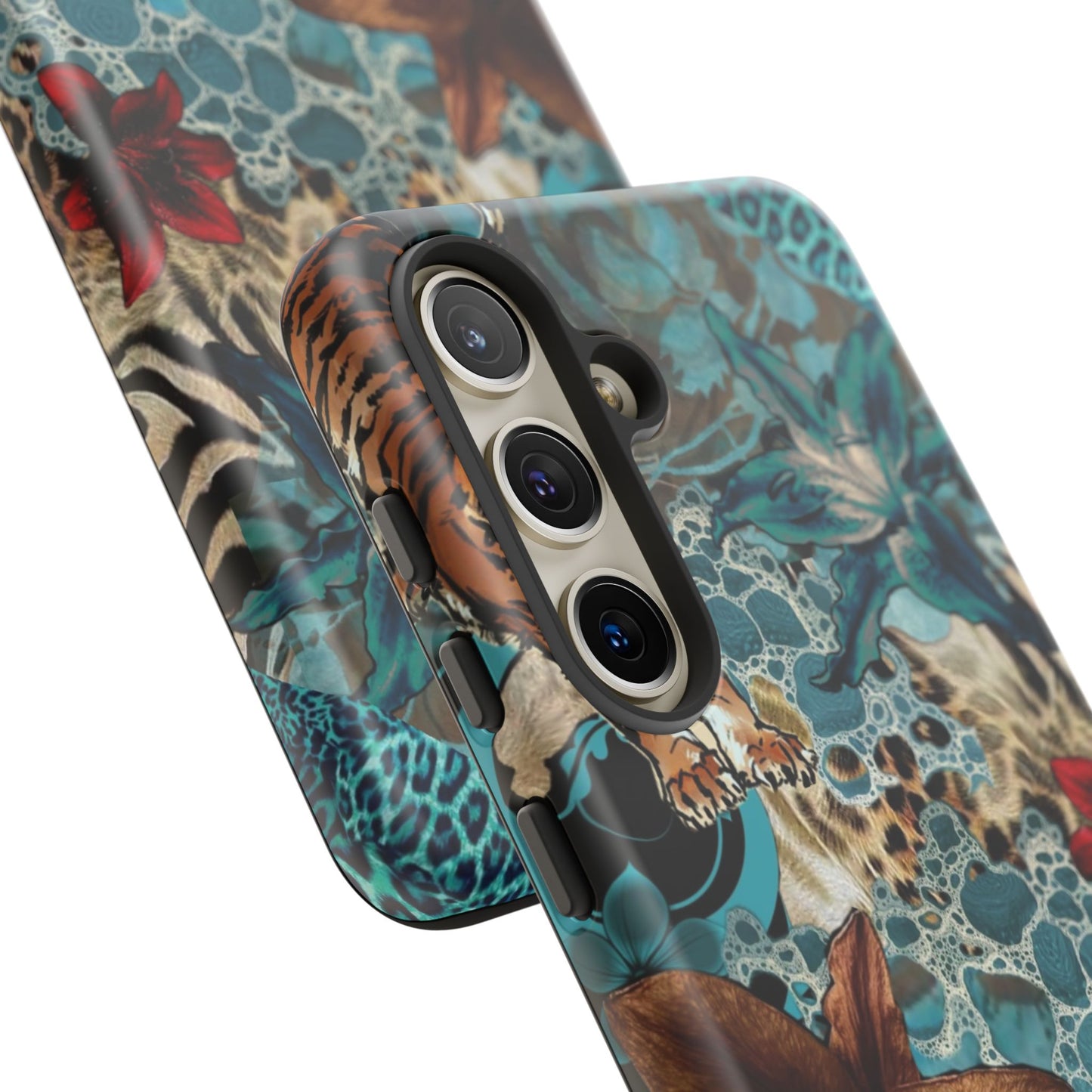 Floral Tiger Phone Case - Teal Safari Protective Cover