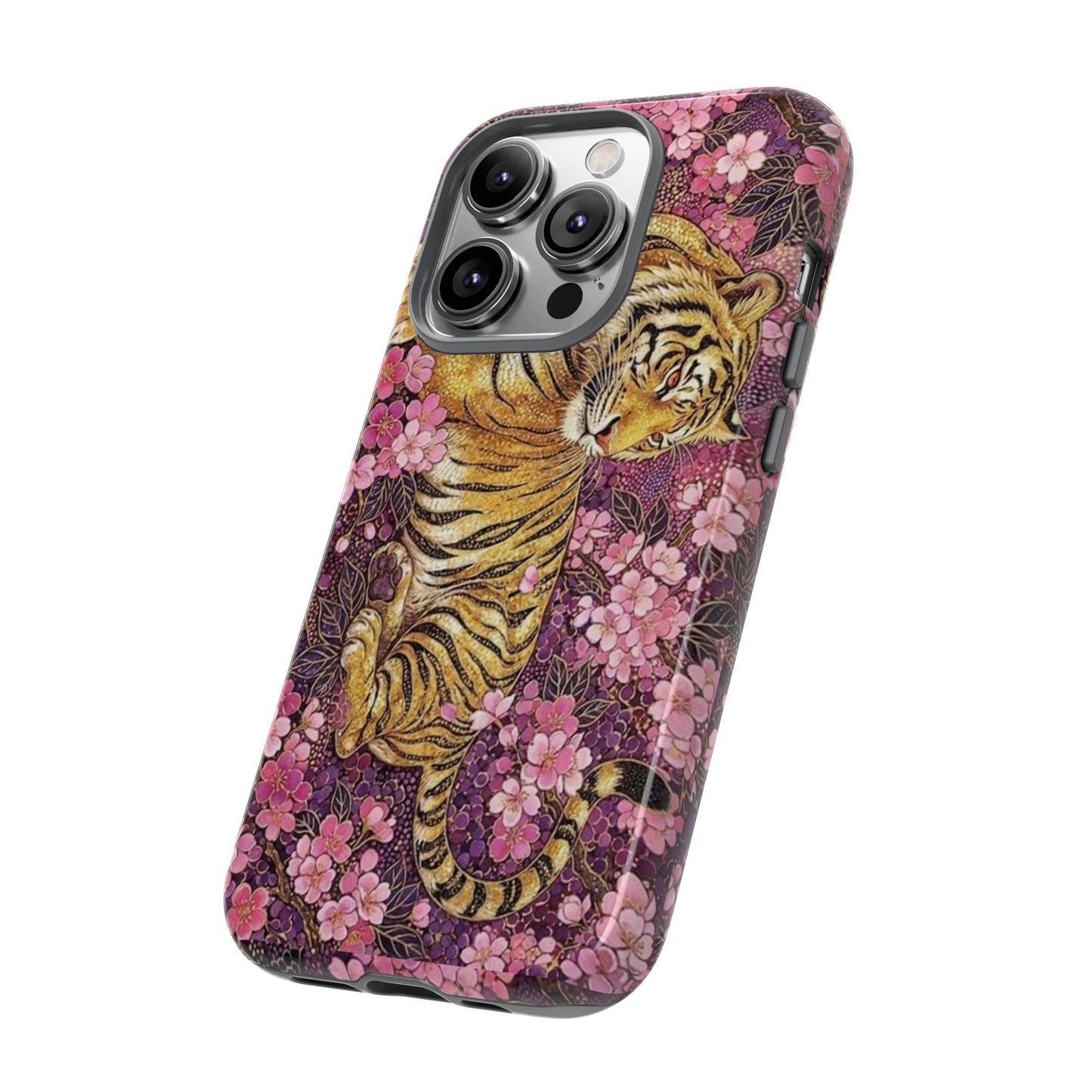 Tiger Floral Phone Case — Vintage Sakura Heavy-Duty Protective Cover