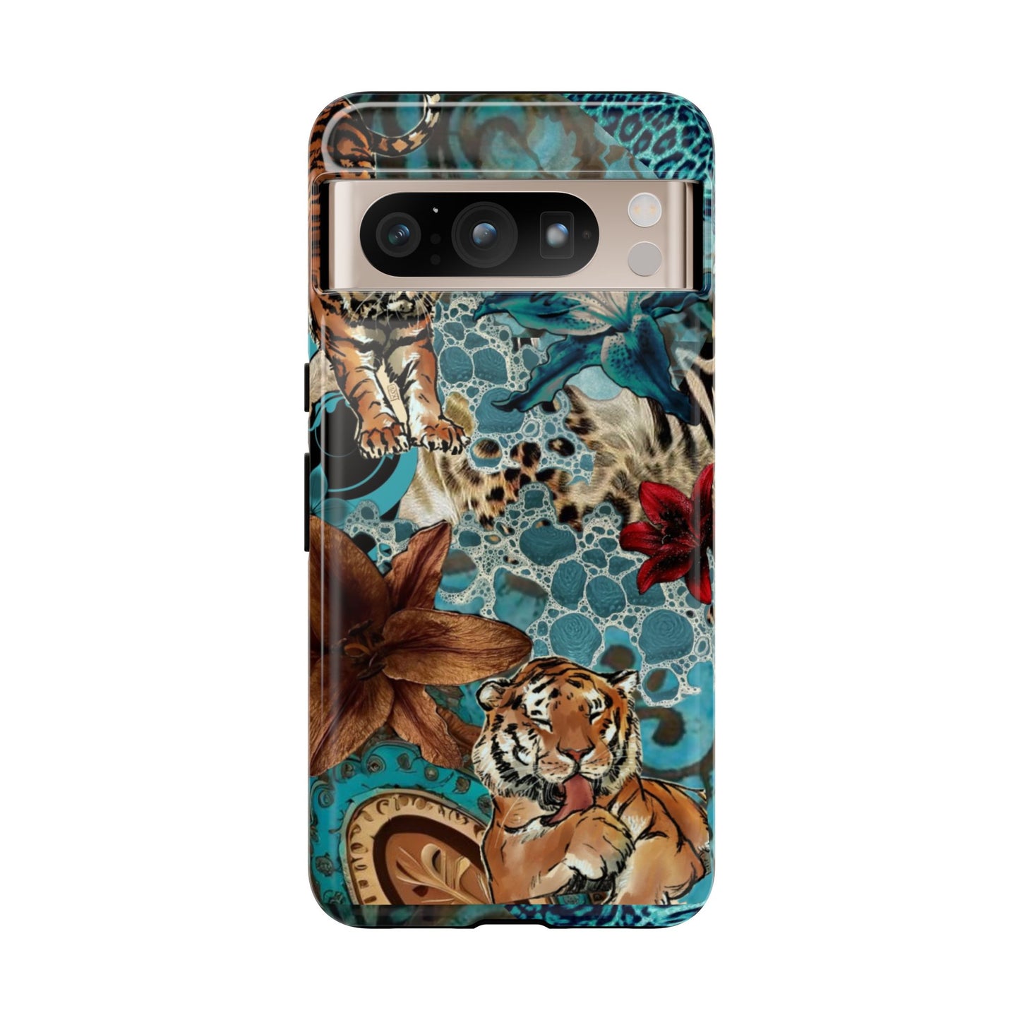Floral Tiger Phone Case - Teal Safari Protective Cover