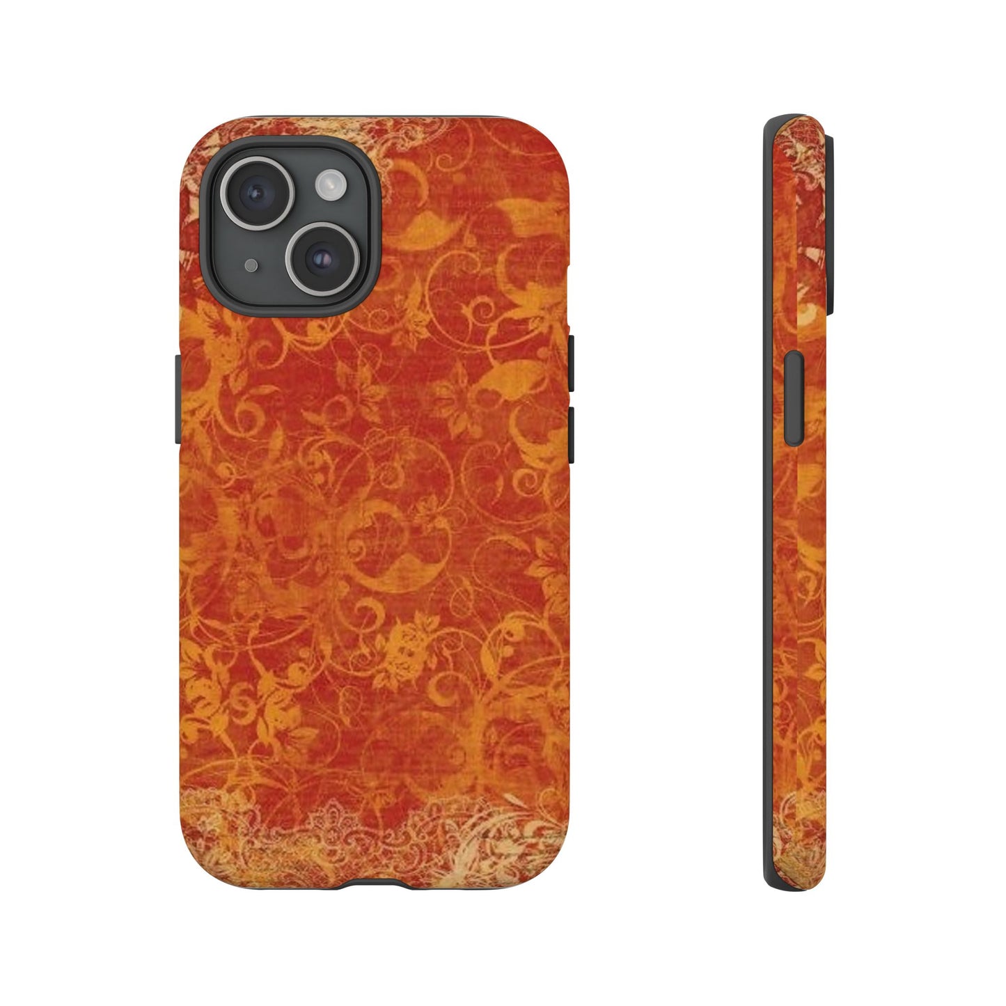 Floral Autumn iPhone Tough Case — Orange Vintage Scroll Design