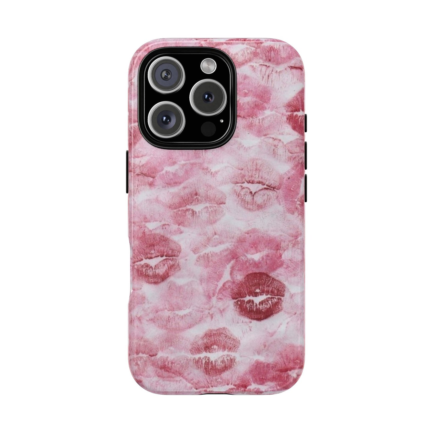 Kiss Print Tough Phone Case — Pink Marble Lip Pattern, Protective iPhone Cover