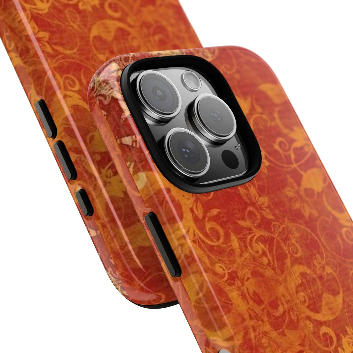 Floral Autumn iPhone Tough Case — Orange Vintage Scroll Design