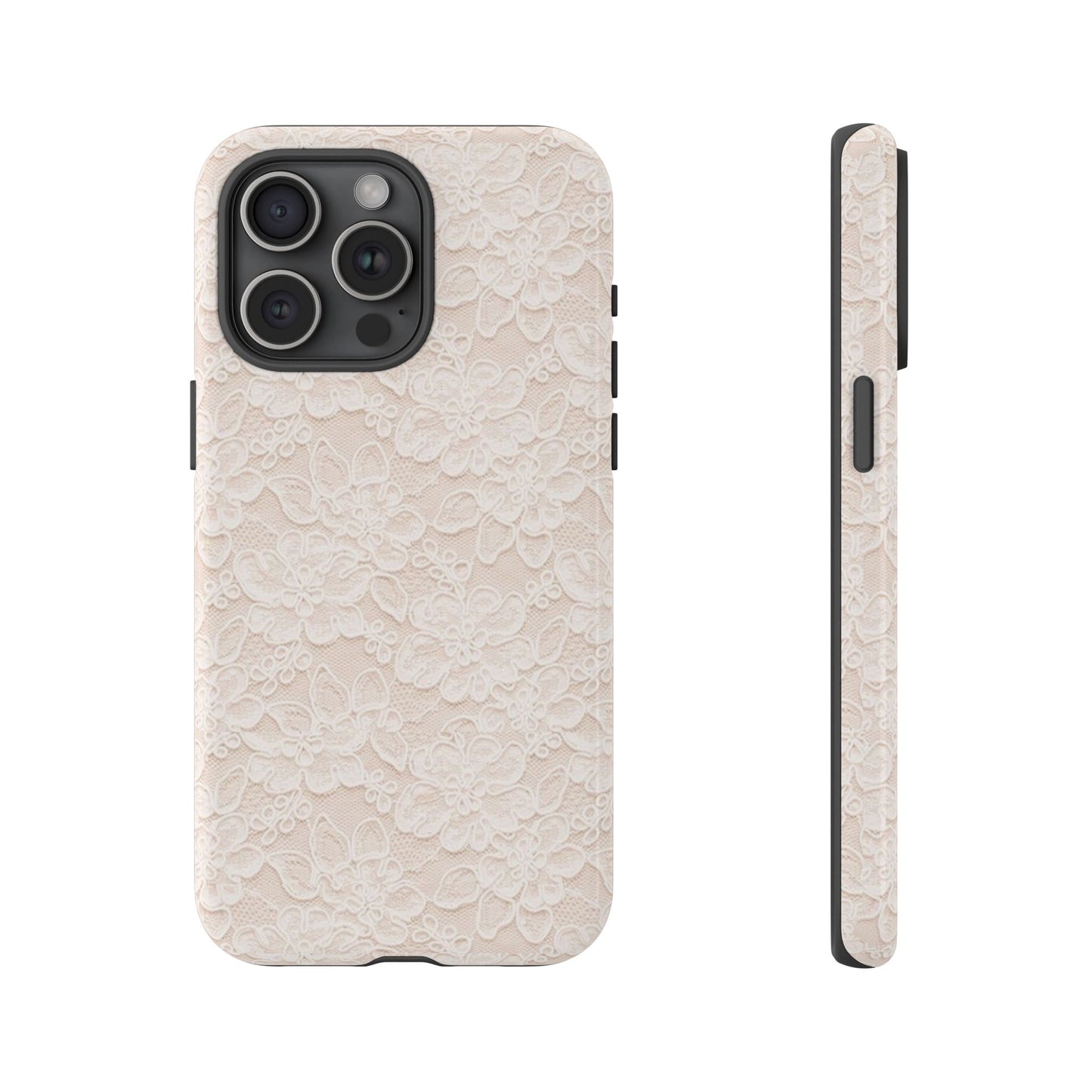 Floral Lace Tough Phone Case – Vintage Ivory Protective Cover