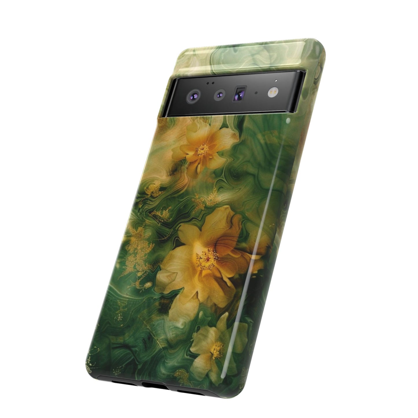 Floral Swirl Phone Case — Green & Gold Vintage Flower Design