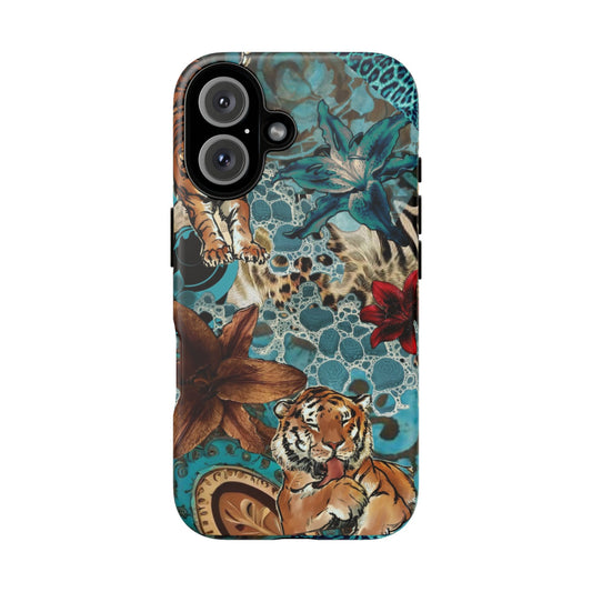 Floral Tiger Phone Case - Teal Safari Protective Cover