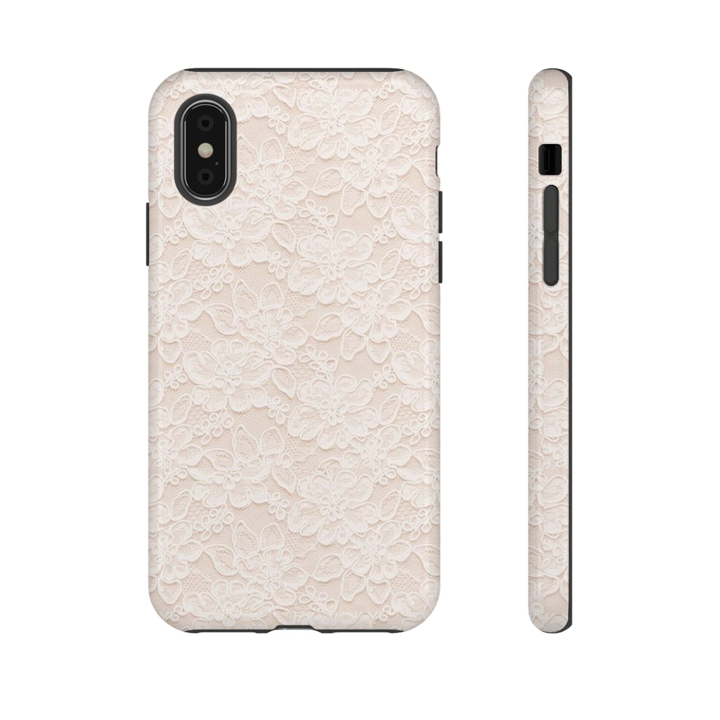 Floral Lace Tough Phone Case – Vintage Ivory Protective Cover