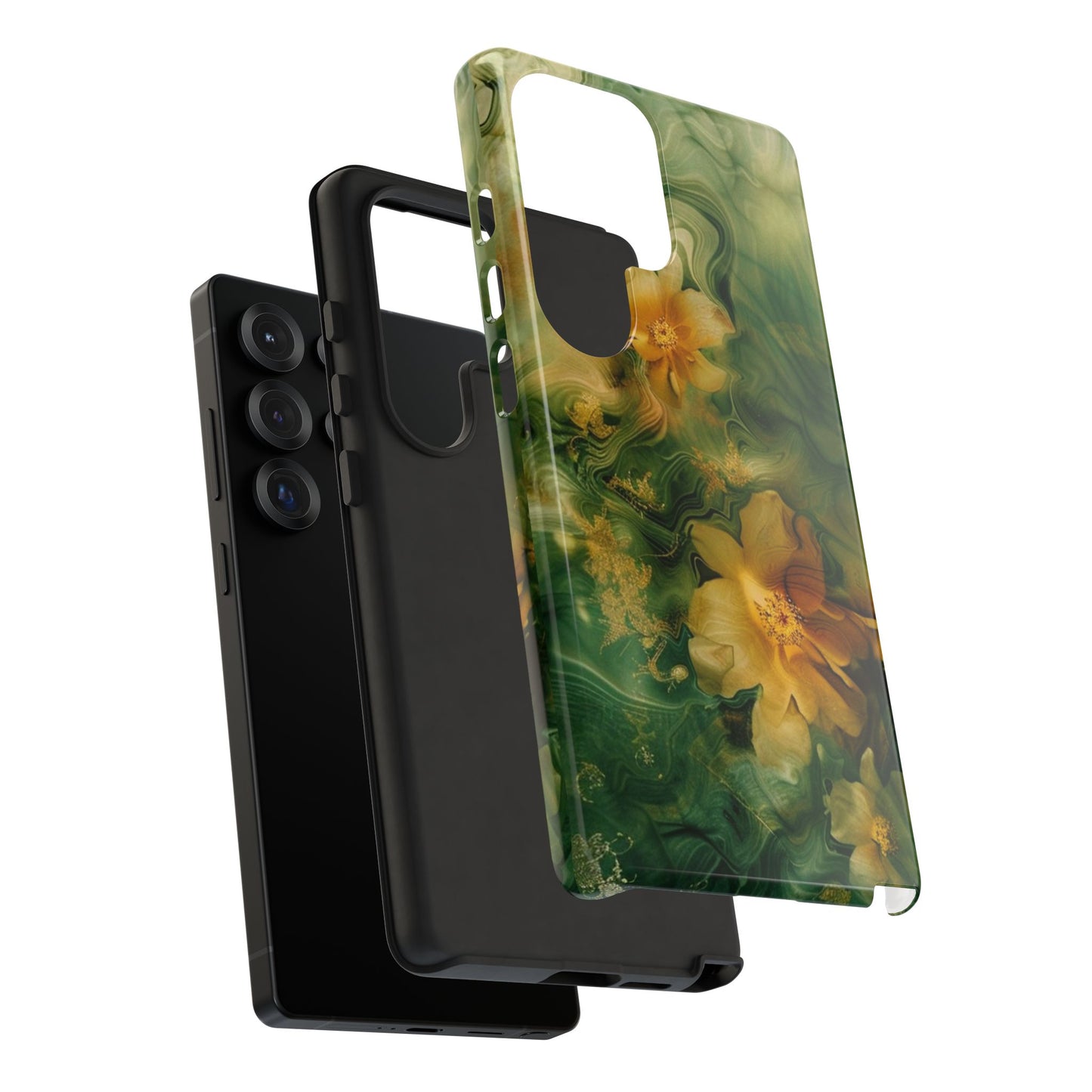 Floral Swirl Phone Case — Green & Gold Vintage Flower Design