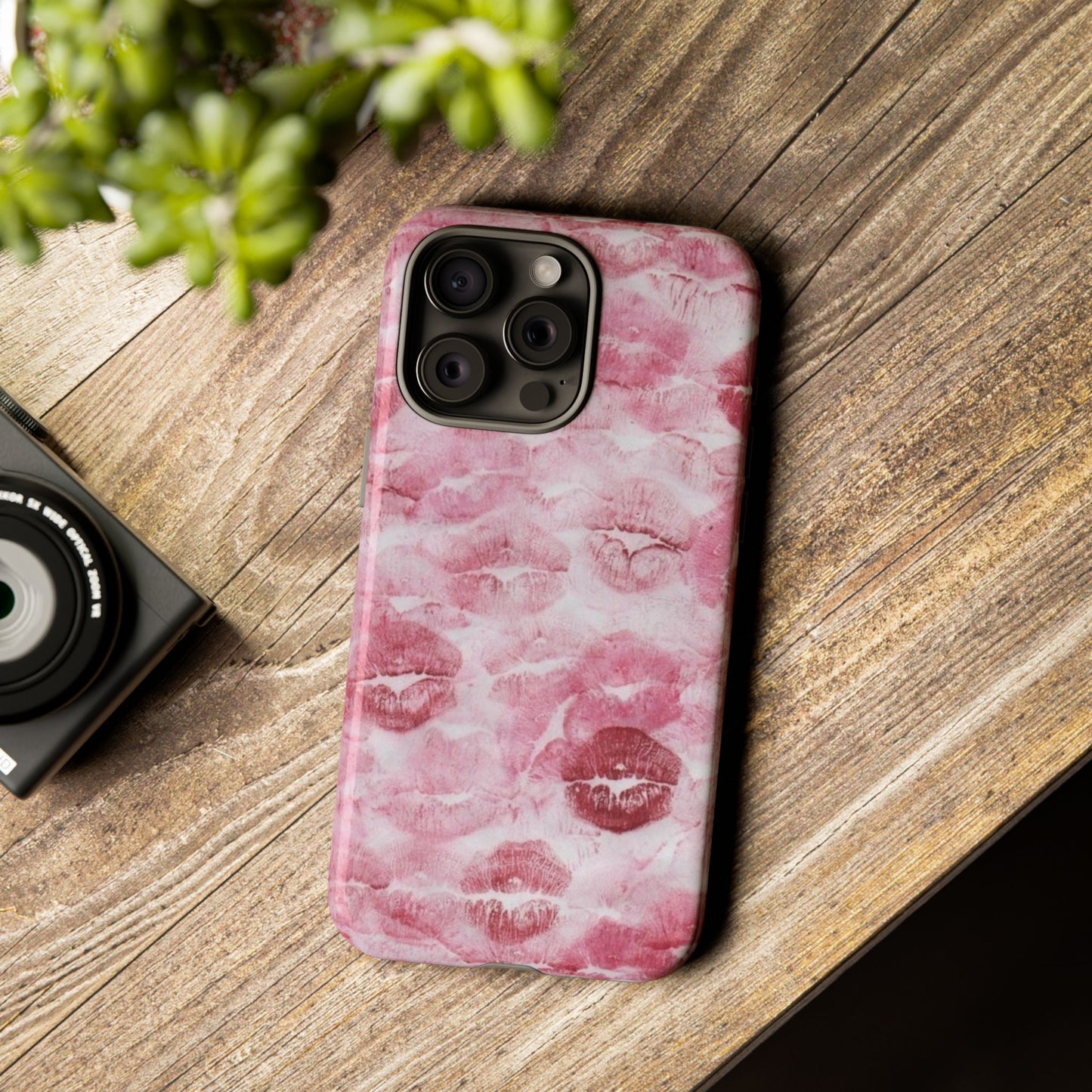 Kiss Print Tough Phone Case — Pink Marble Lip Pattern, Protective iPhone Cover