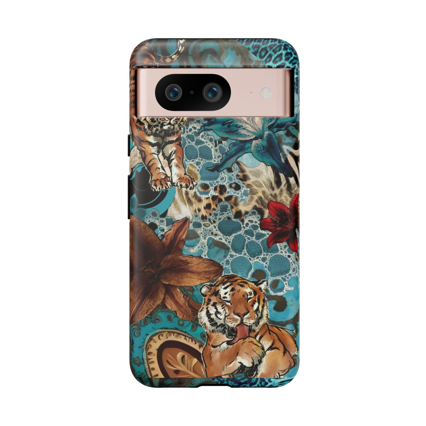 Floral Tiger Phone Case - Teal Safari Protective Cover