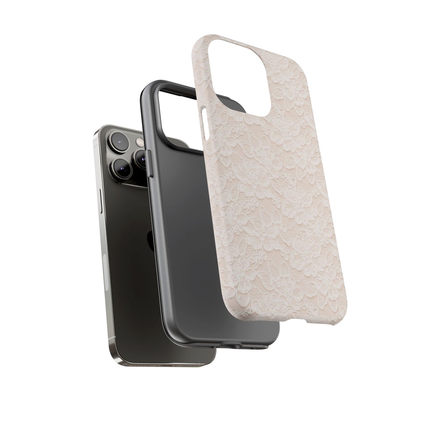 Floral Lace Tough Phone Case – Vintage Ivory Protective Cover