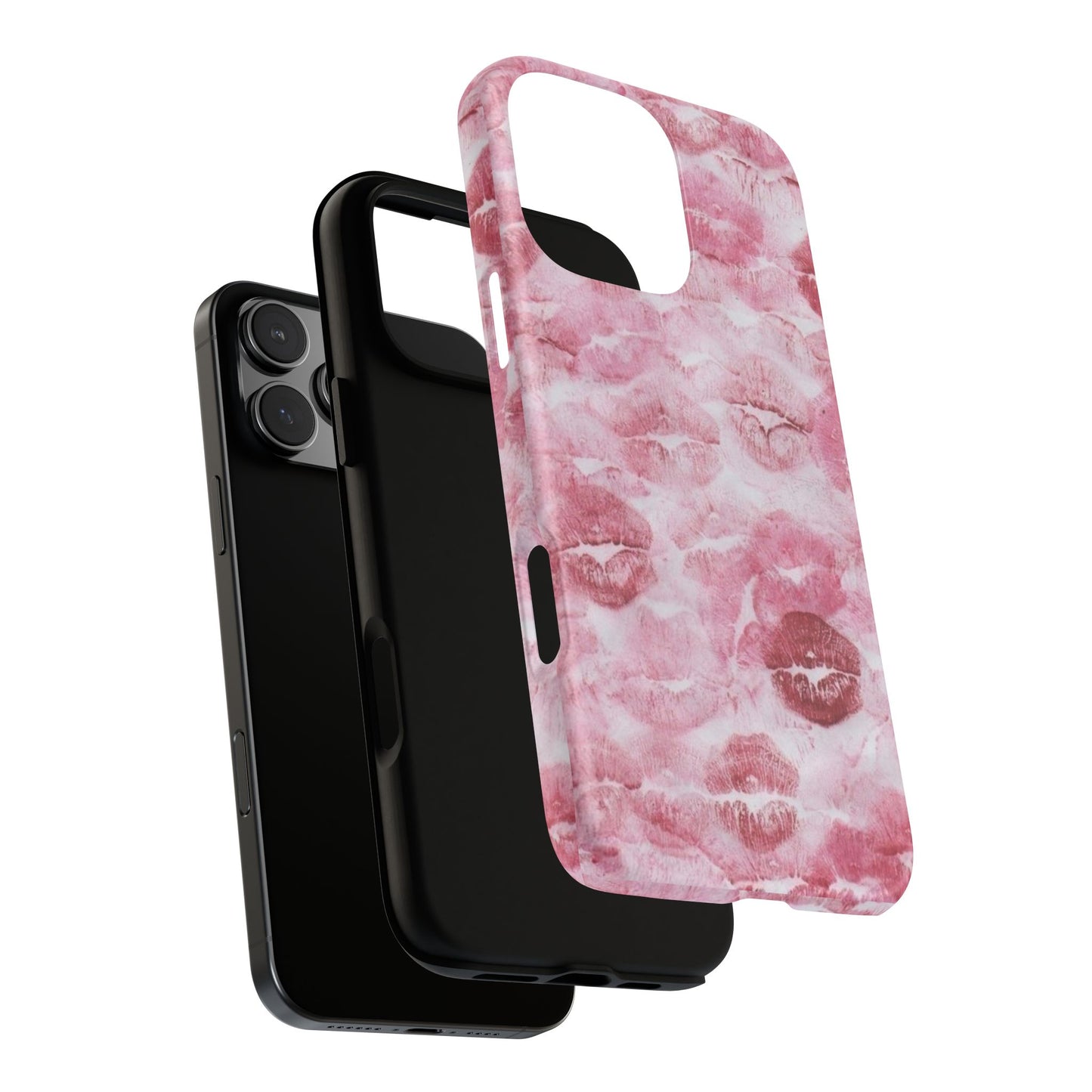 Kiss Print Tough Phone Case — Pink Marble Lip Pattern, Protective iPhone Cover