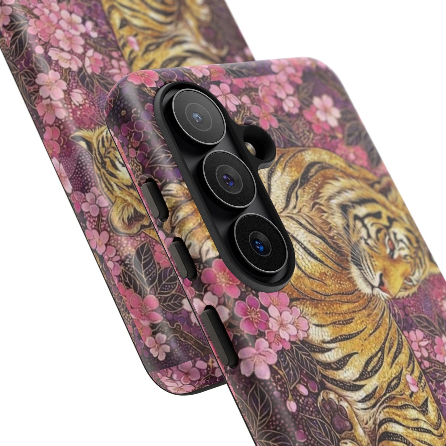 Tiger Floral Phone Case — Vintage Sakura Heavy-Duty Protective Cover