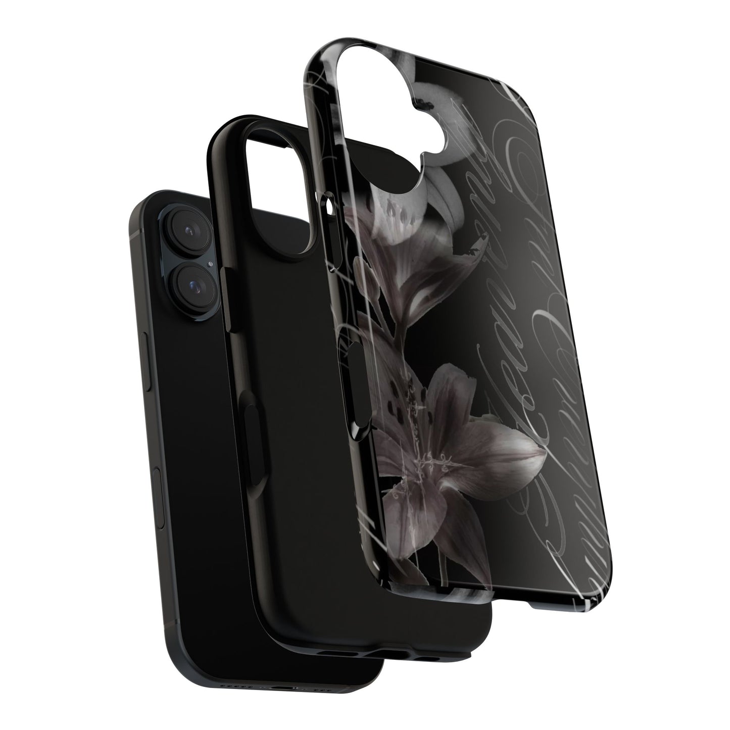 Floral Script Tough Phone Case – Black Lily Protective Cover
