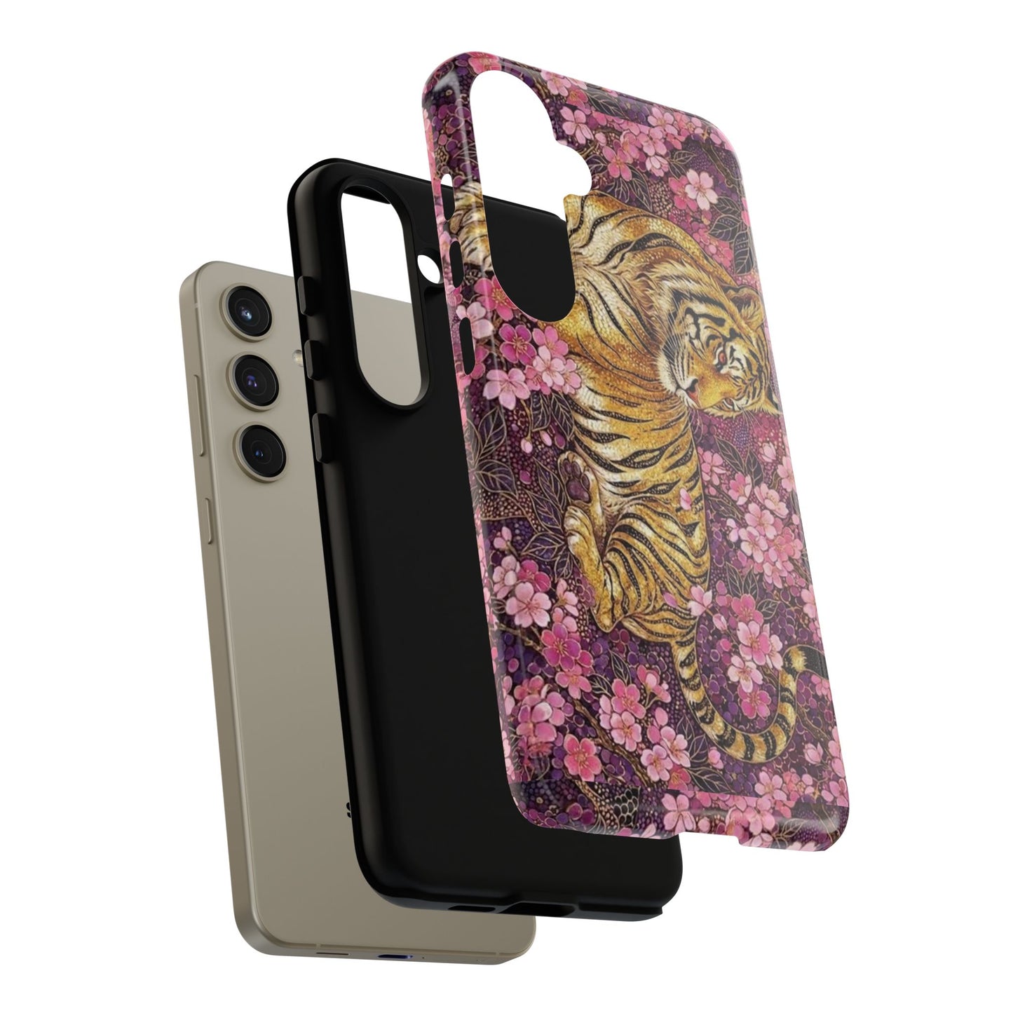 Tiger Floral Phone Case — Vintage Sakura Heavy-Duty Protective Cover
