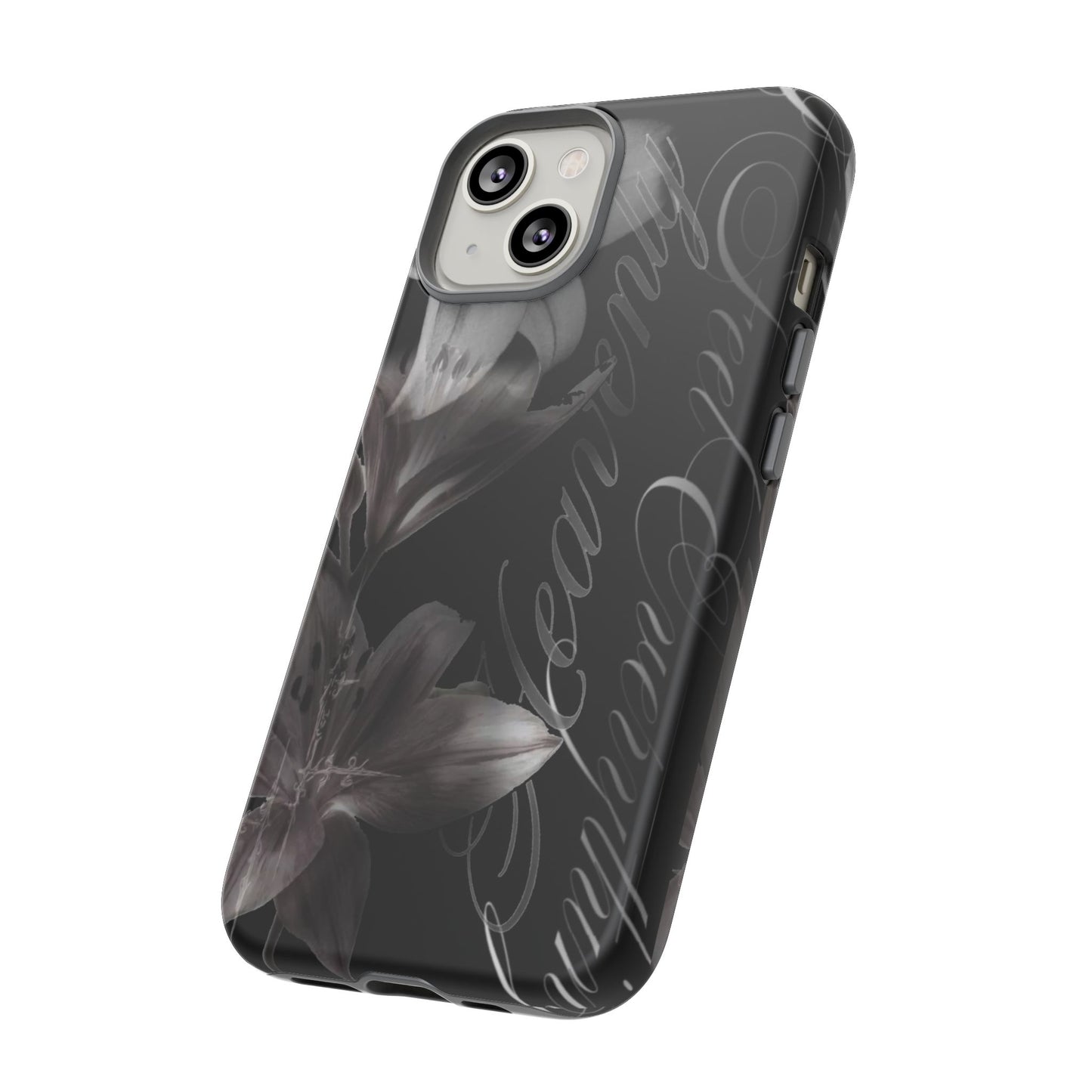 Floral Script Tough Phone Case – Black Lily Protective Cover