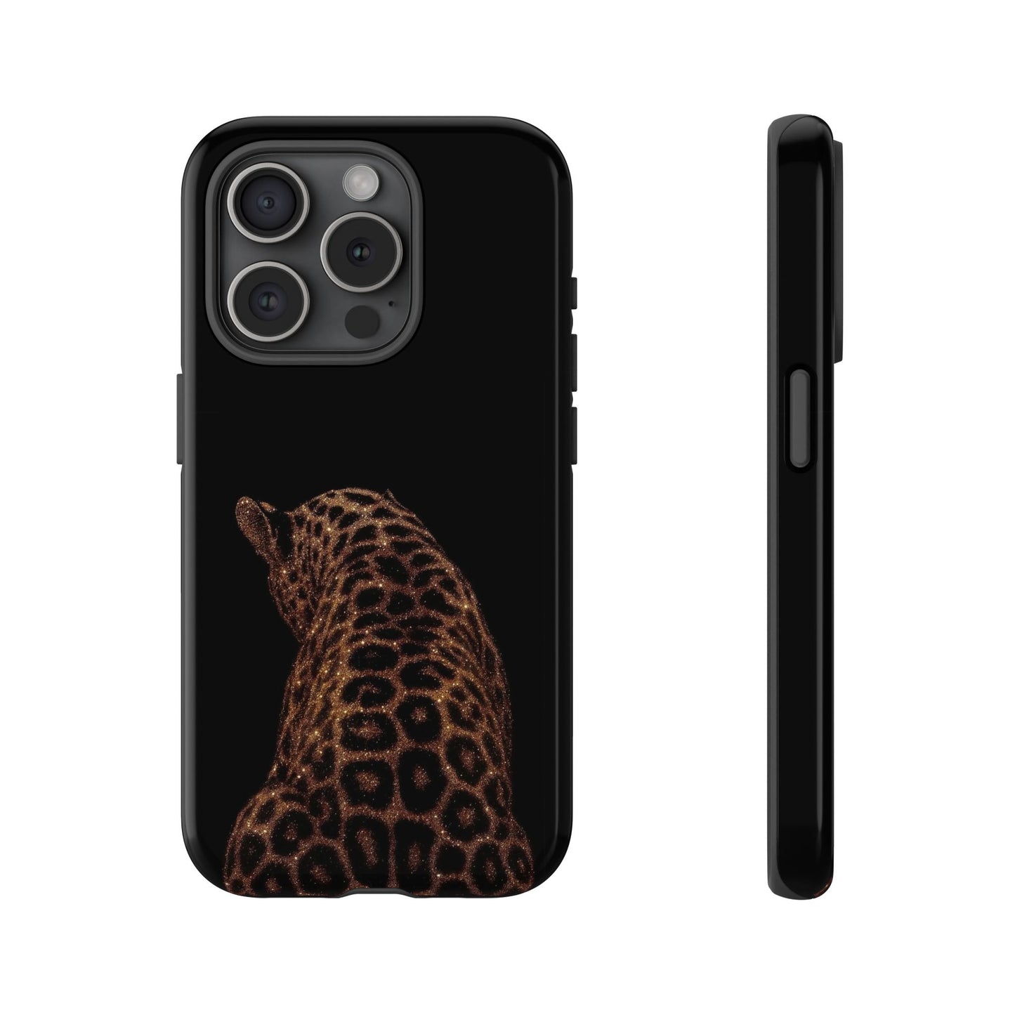 Leopard Print Tough Phone Case - Sleek Black Protective Cover