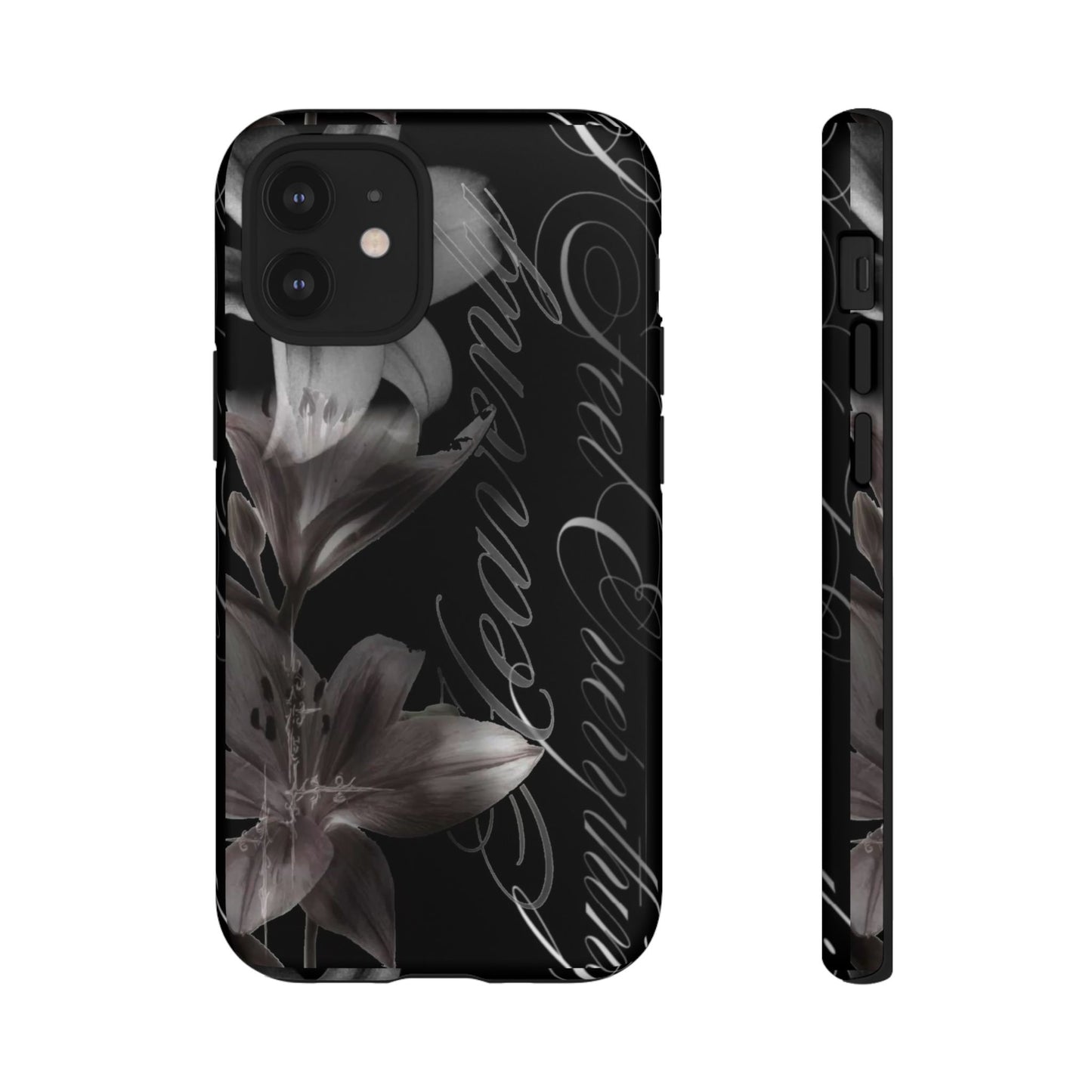 Floral Script Tough Phone Case – Black Lily Protective Cover