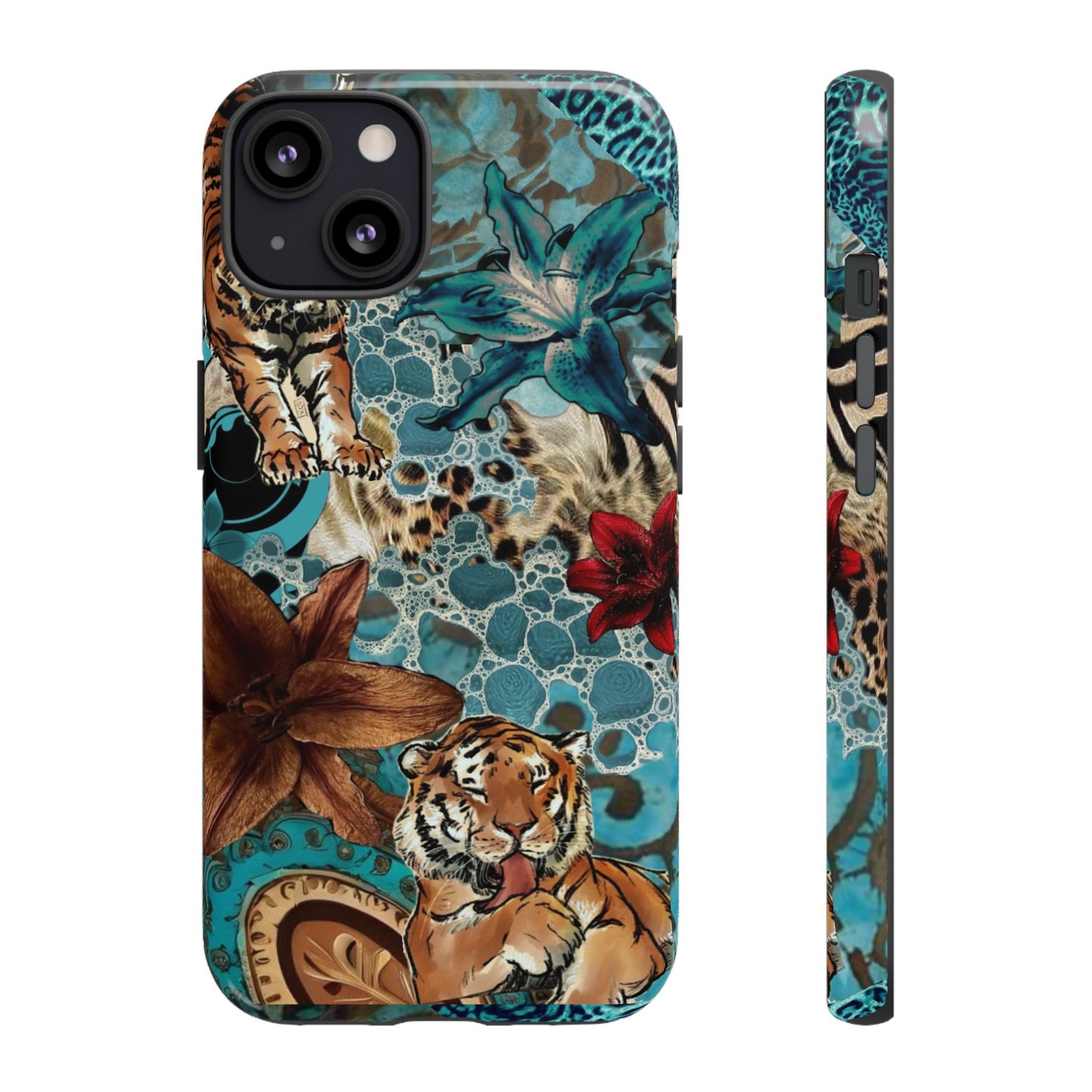 Floral Tiger Phone Case - Teal Safari Protective Cover