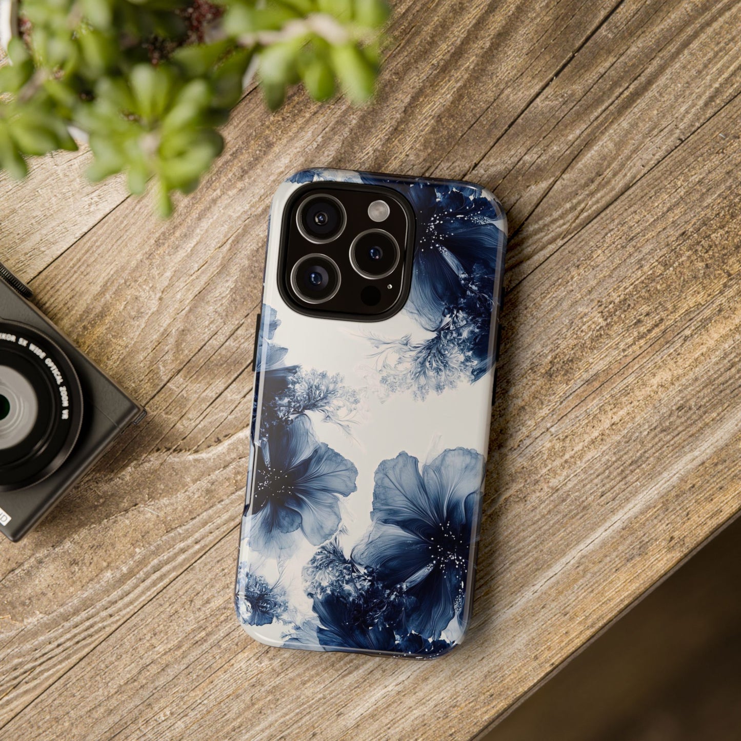 Floral Indigo Tough Phone Case — Blue Botanical Protective Cover