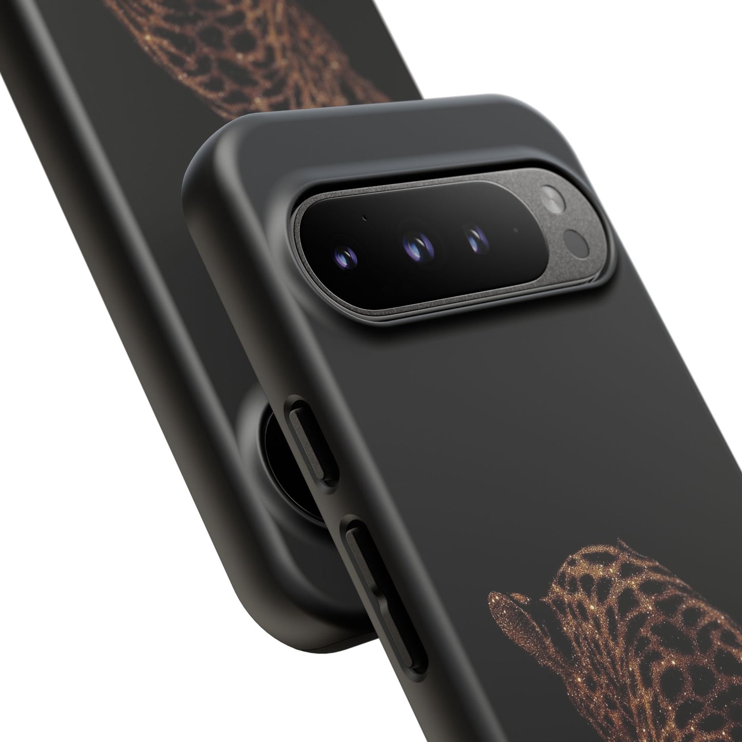 Leopard Print Tough Phone Case - Sleek Black Protective Cover