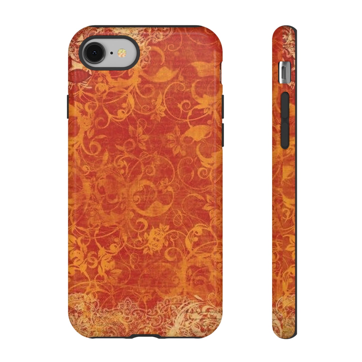 Floral Autumn iPhone Tough Case — Orange Vintage Scroll Design