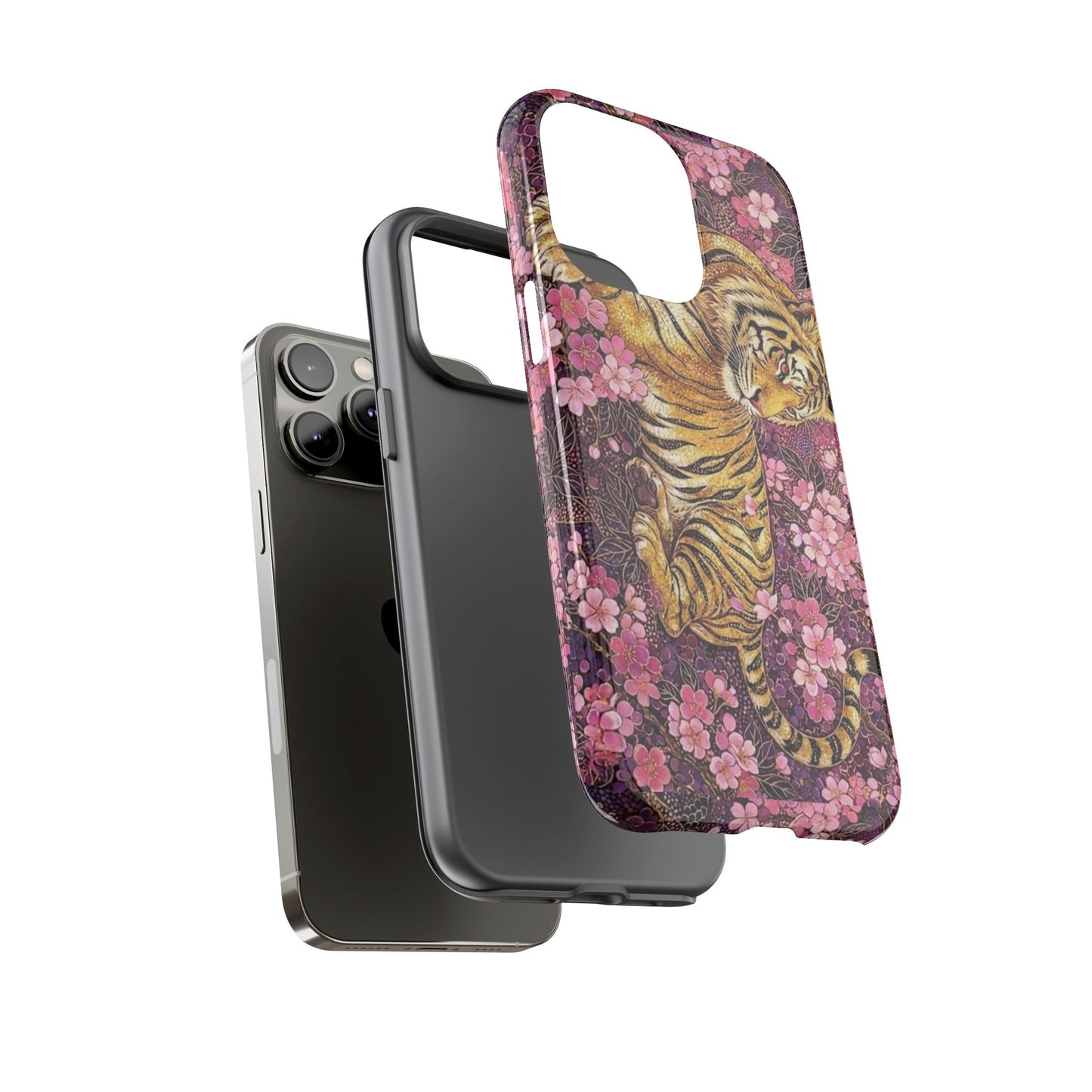 Tiger Floral Phone Case — Vintage Sakura Heavy-Duty Protective Cover