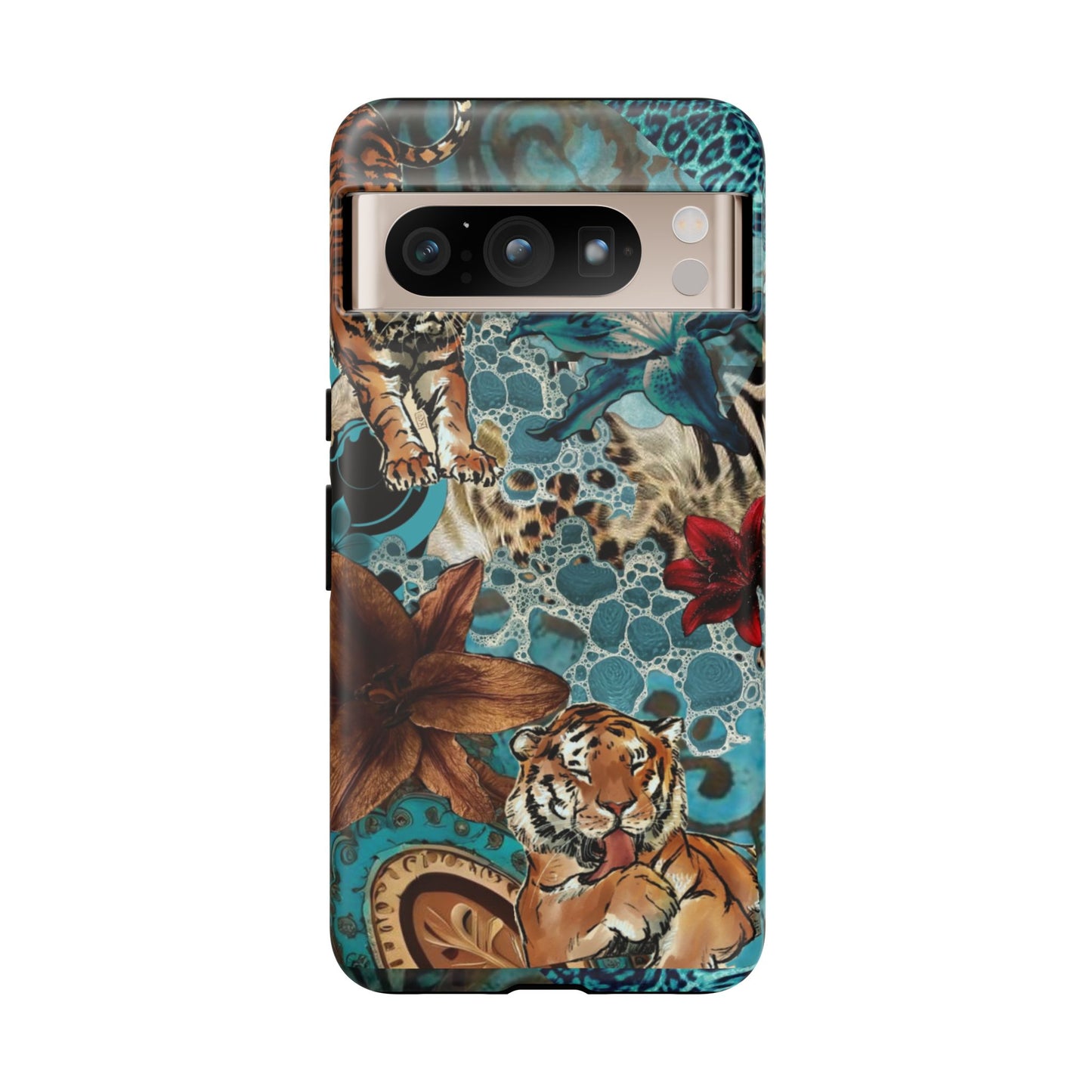 Floral Tiger Phone Case - Teal Safari Protective Cover