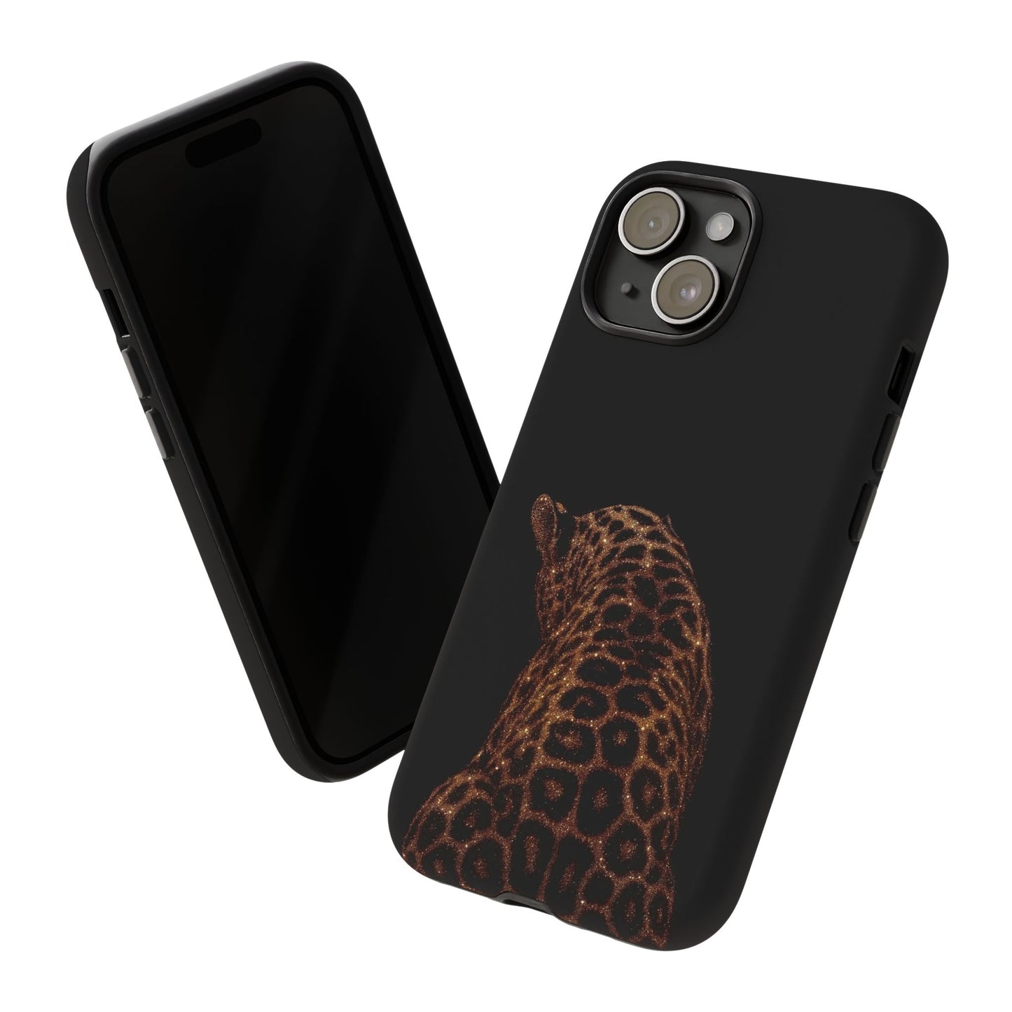 Leopard Print Tough Phone Case - Sleek Black Protective Cover