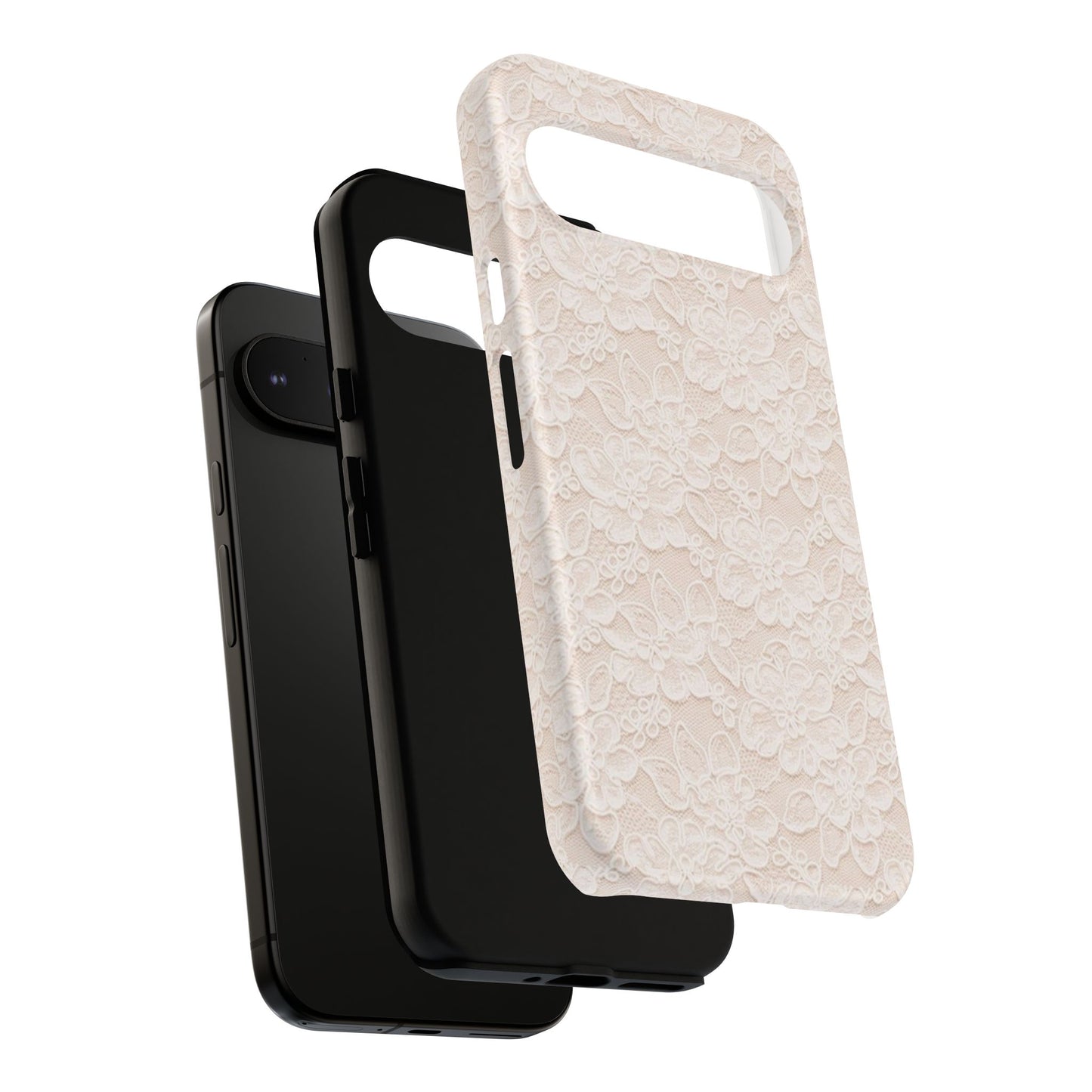 Floral Lace Tough Phone Case – Vintage Ivory Protective Cover