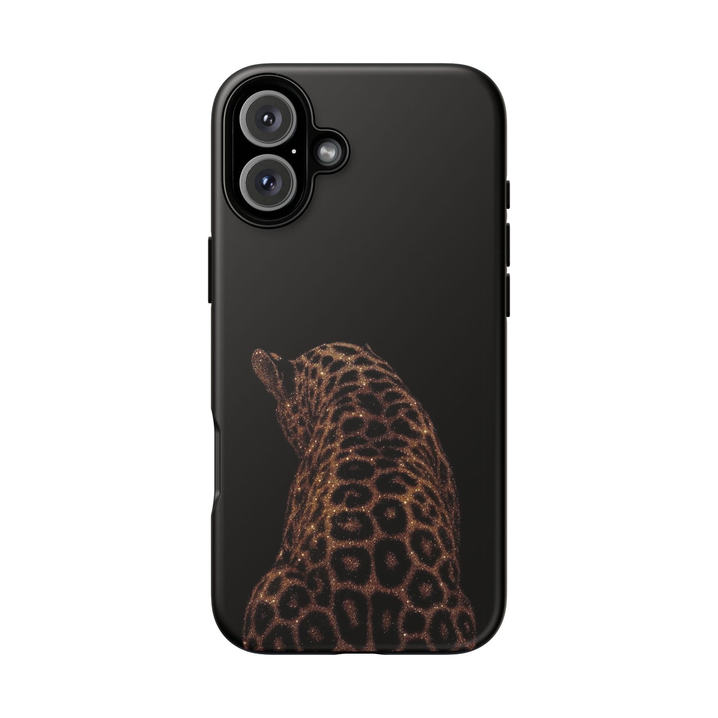 Leopard Print Tough Phone Case - Sleek Black Protective Cover