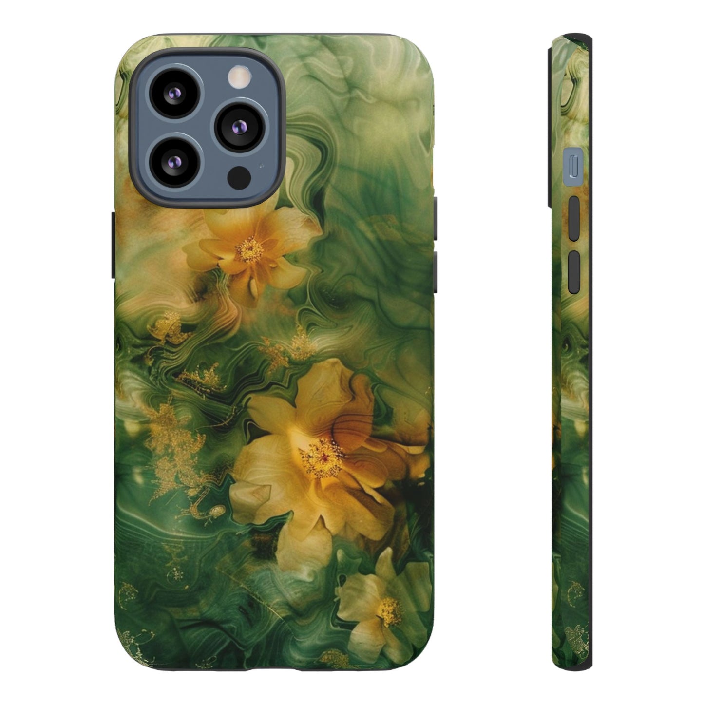 Floral Swirl Phone Case — Green & Gold Vintage Flower Design