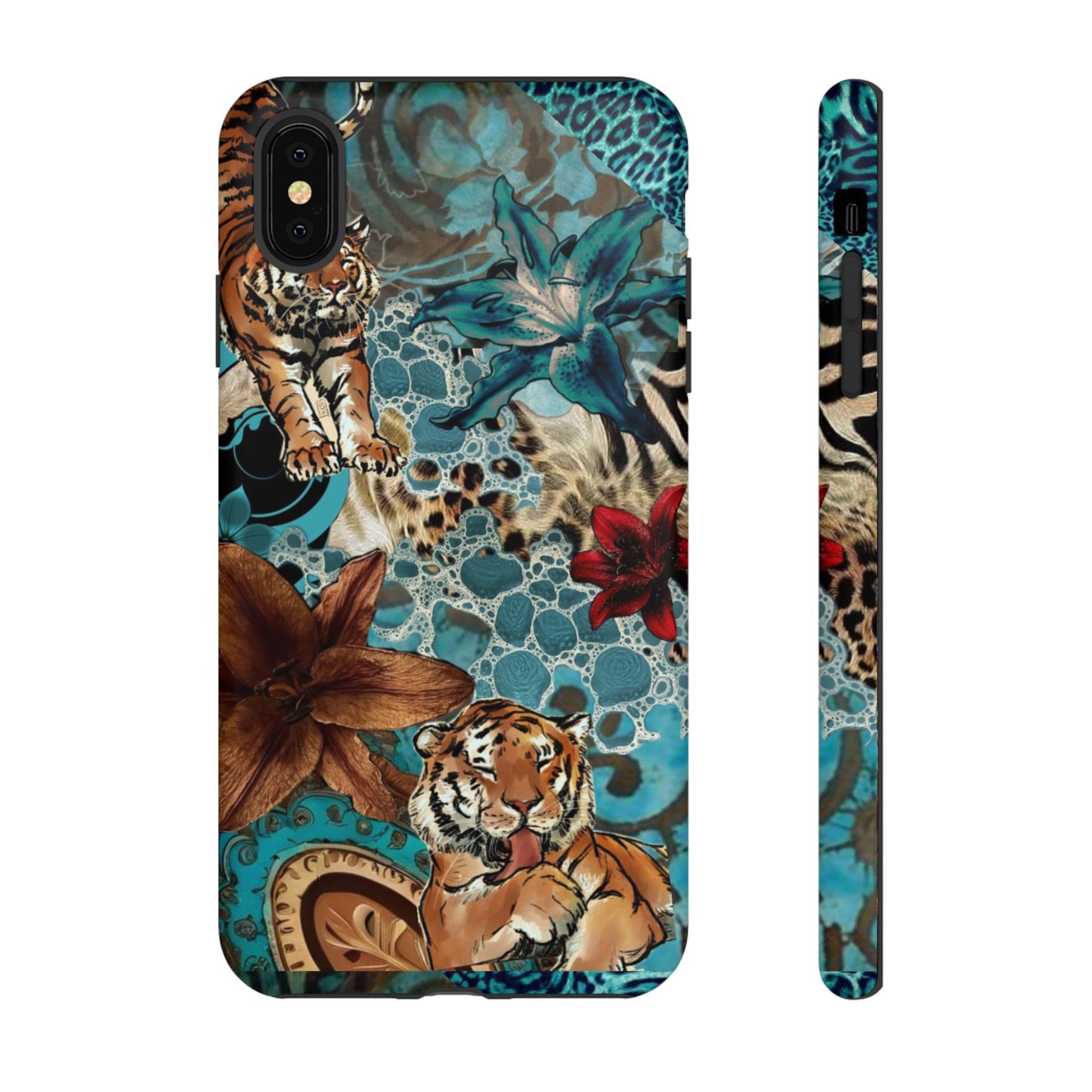 Floral Tiger Phone Case - Teal Safari Protective Cover