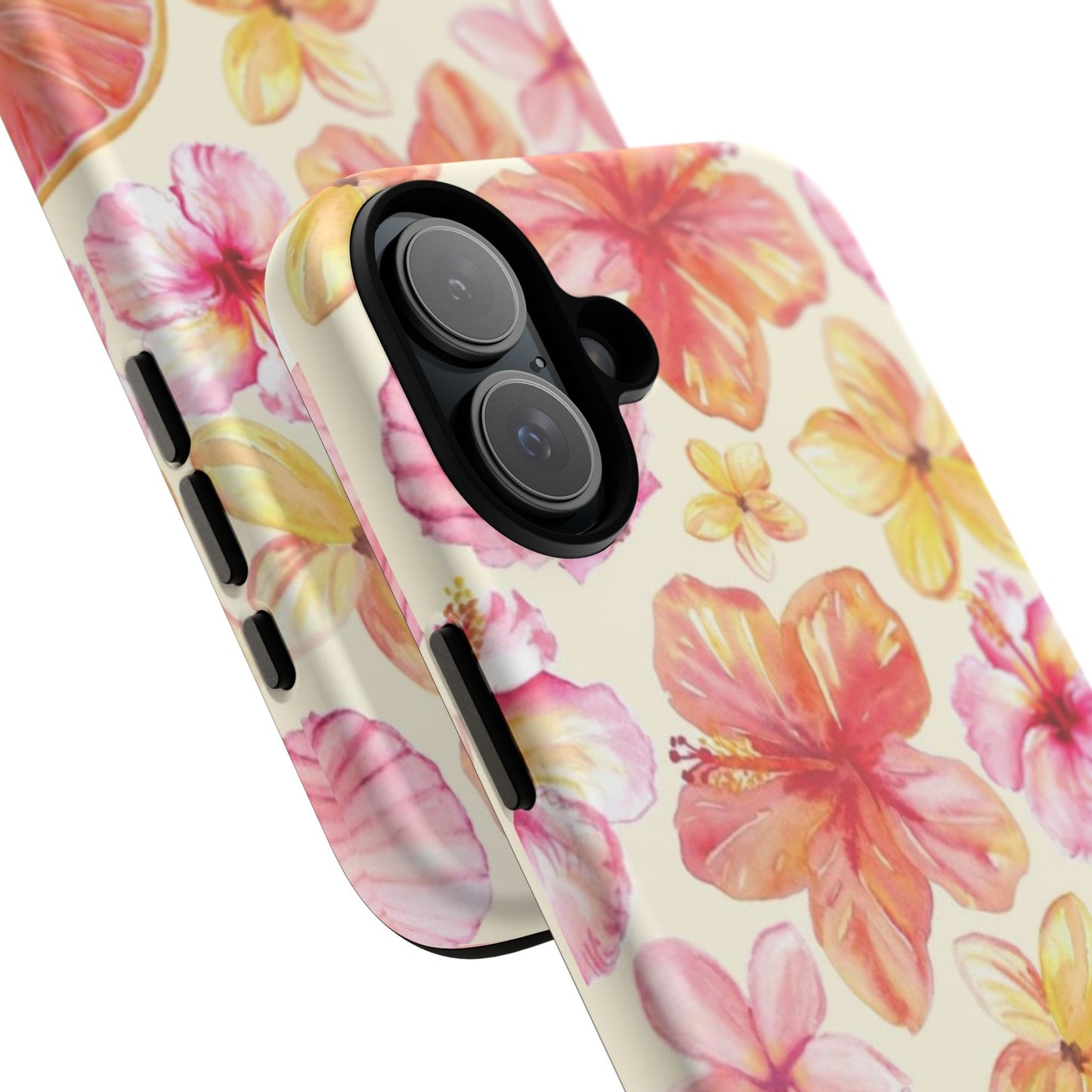 Tropical Hibiscus Tough Phone Case – Watercolor Floral & Citrus Protective Cover