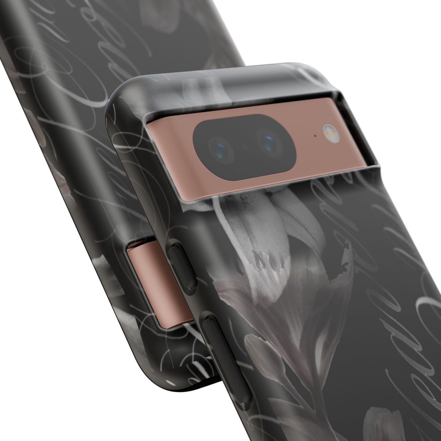 Floral Script Tough Phone Case – Black Lily Protective Cover