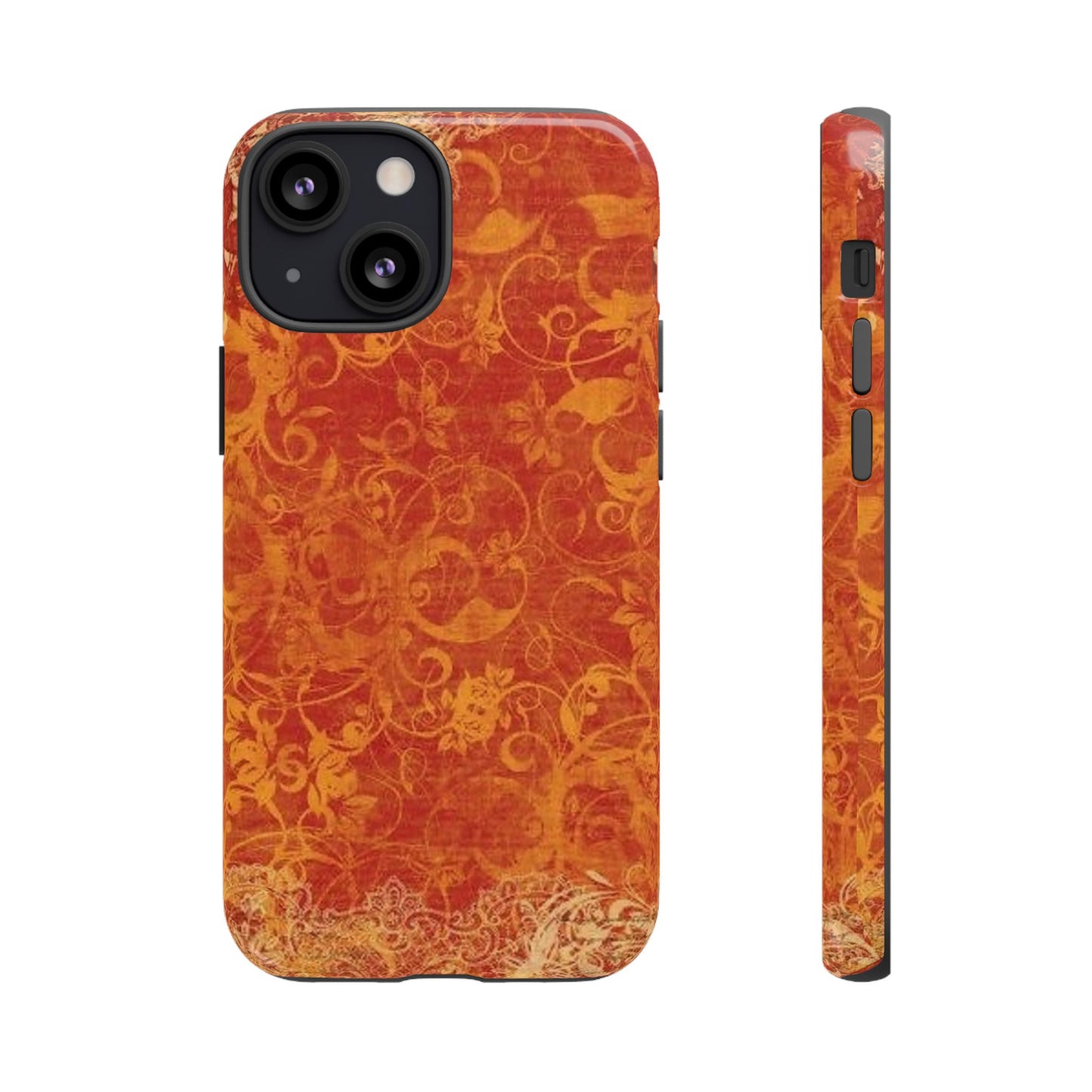 Floral Autumn iPhone Tough Case — Orange Vintage Scroll Design