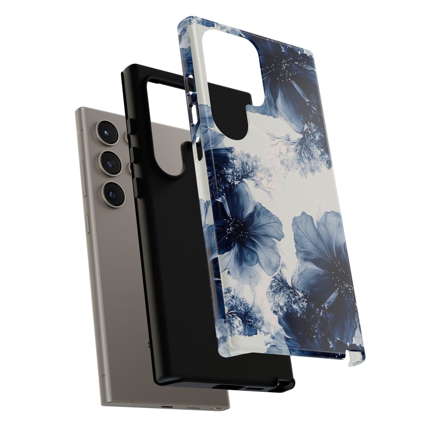Floral Indigo Tough Phone Case — Blue Botanical Protective Cover
