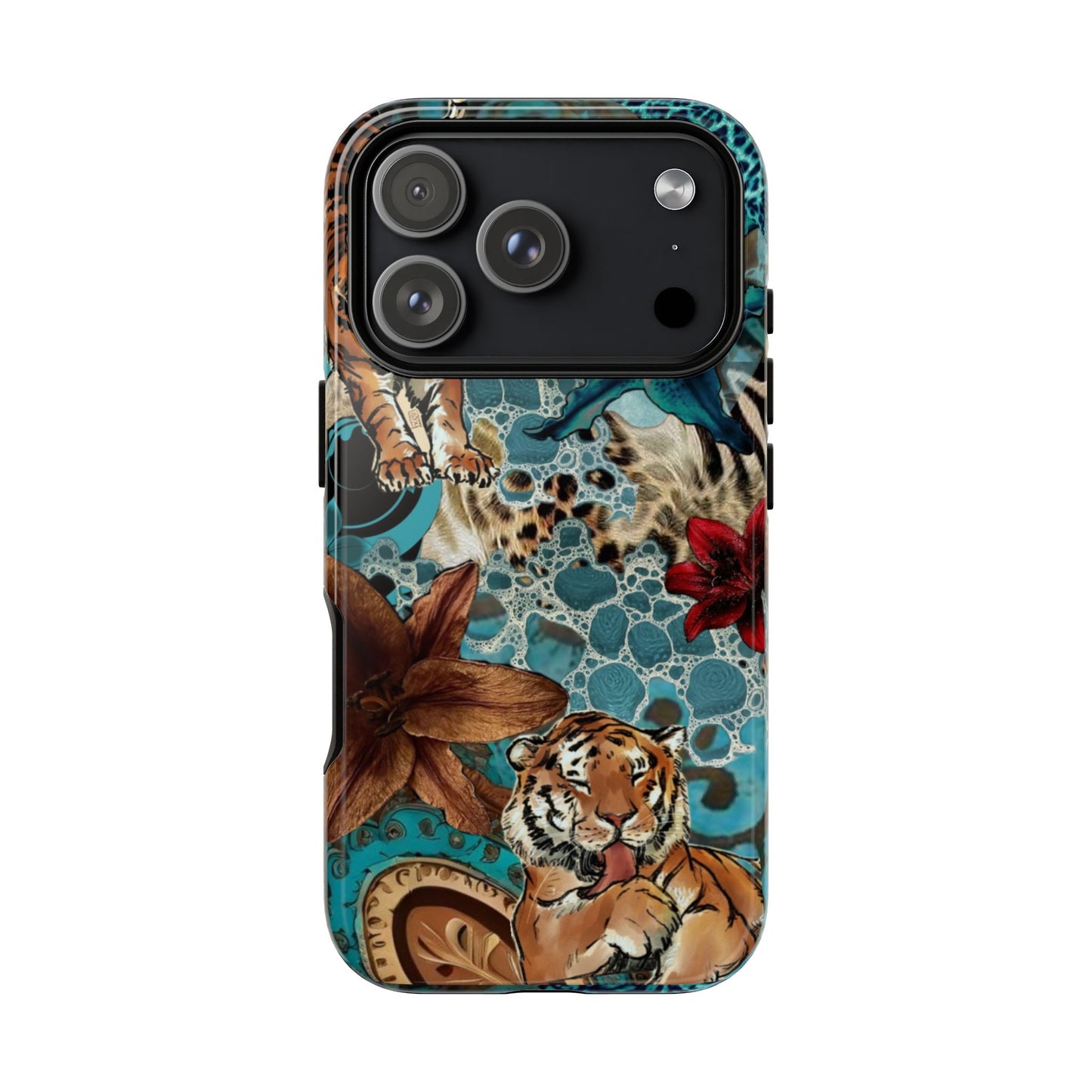 Floral Tiger Phone Case - Teal Safari Protective Cover