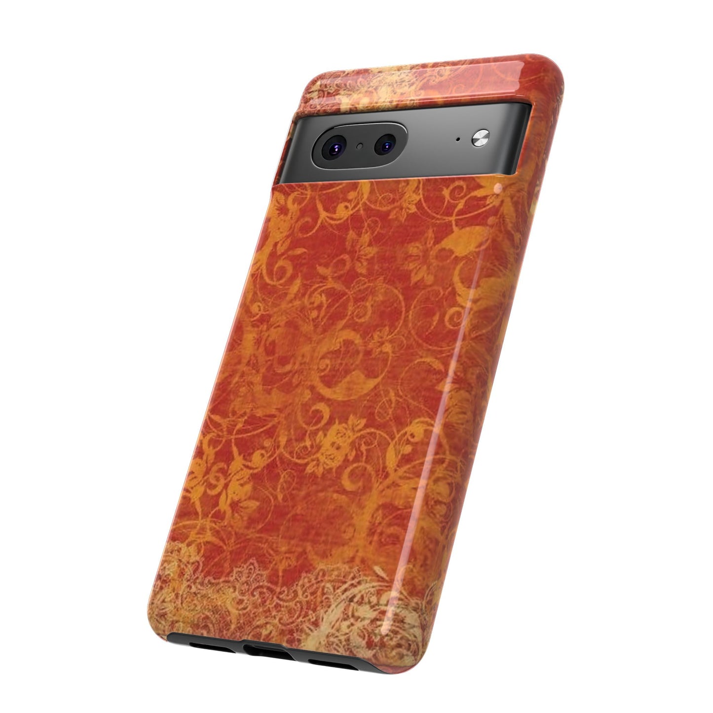 Floral Autumn iPhone Tough Case — Orange Vintage Scroll Design